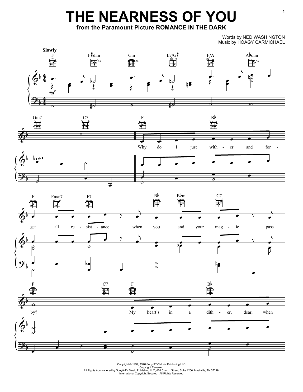Frank Sinatra The Nearness Of You sheet music notes and chords arranged for Piano, Vocal & Guitar Chords (Right-Hand Melody)