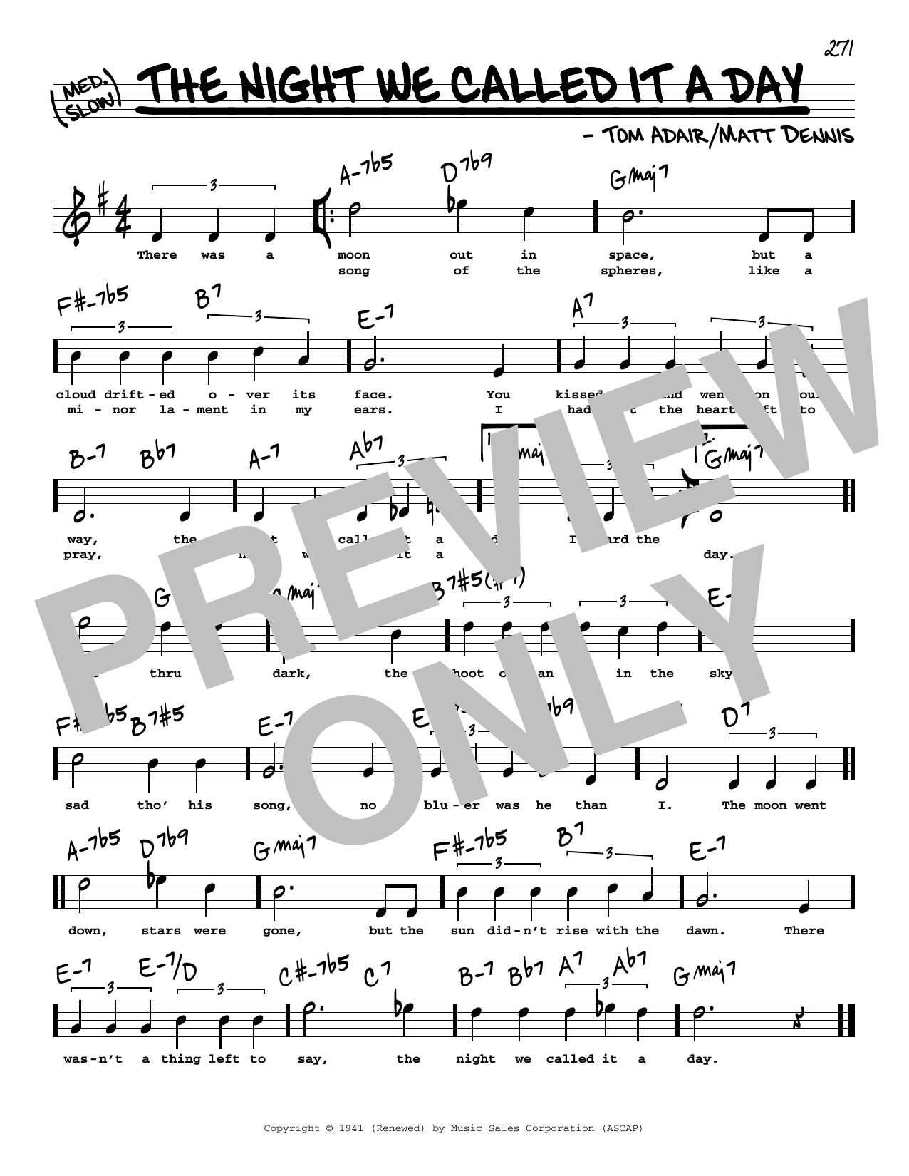 Frank Sinatra The Night We Called It A Day (High Voice) sheet music notes and chords arranged for Real Book – Melody, Lyrics & Chords