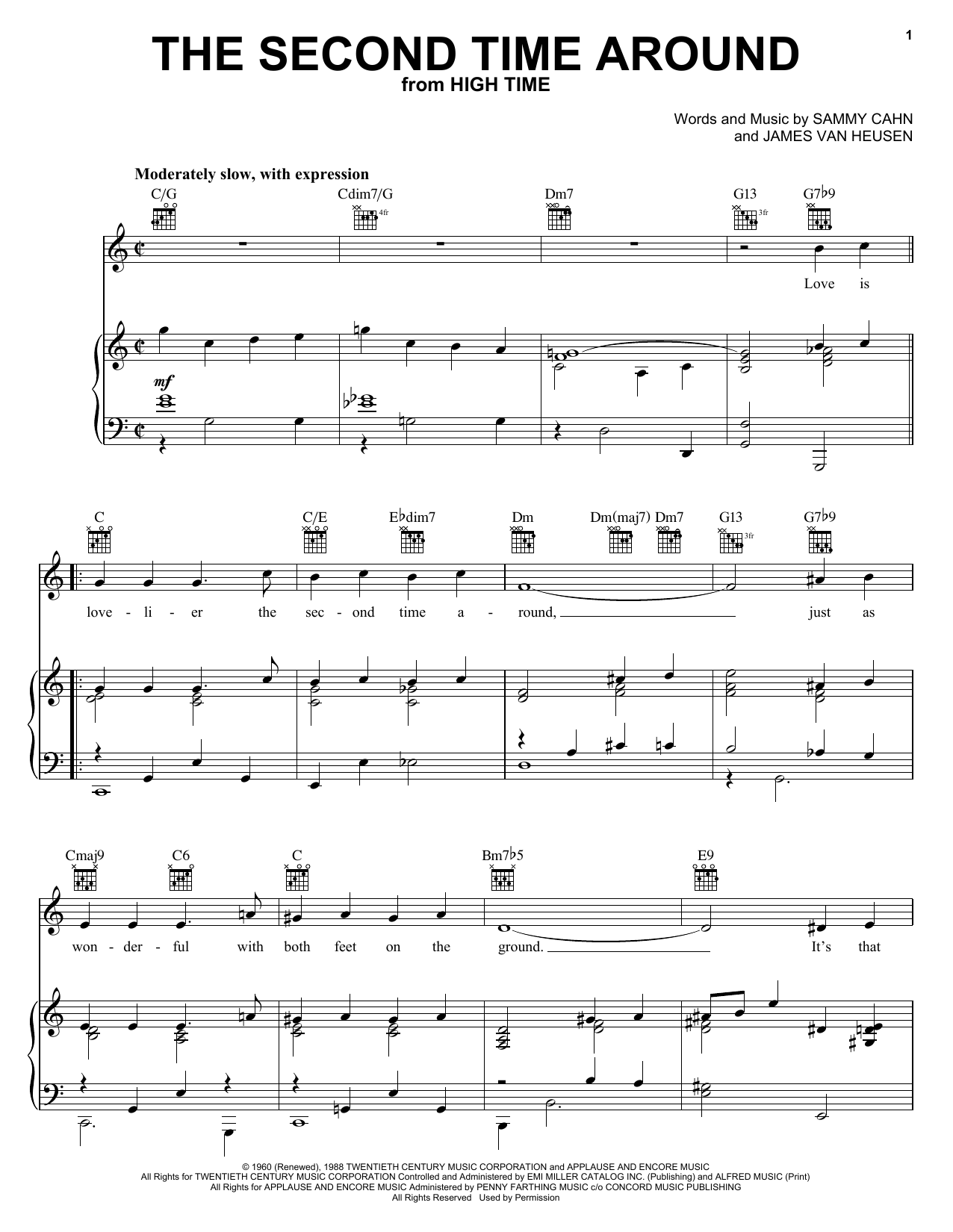 Frank Sinatra The Second Time Around sheet music notes and chords arranged for Piano, Vocal & Guitar Chords (Right-Hand Melody)