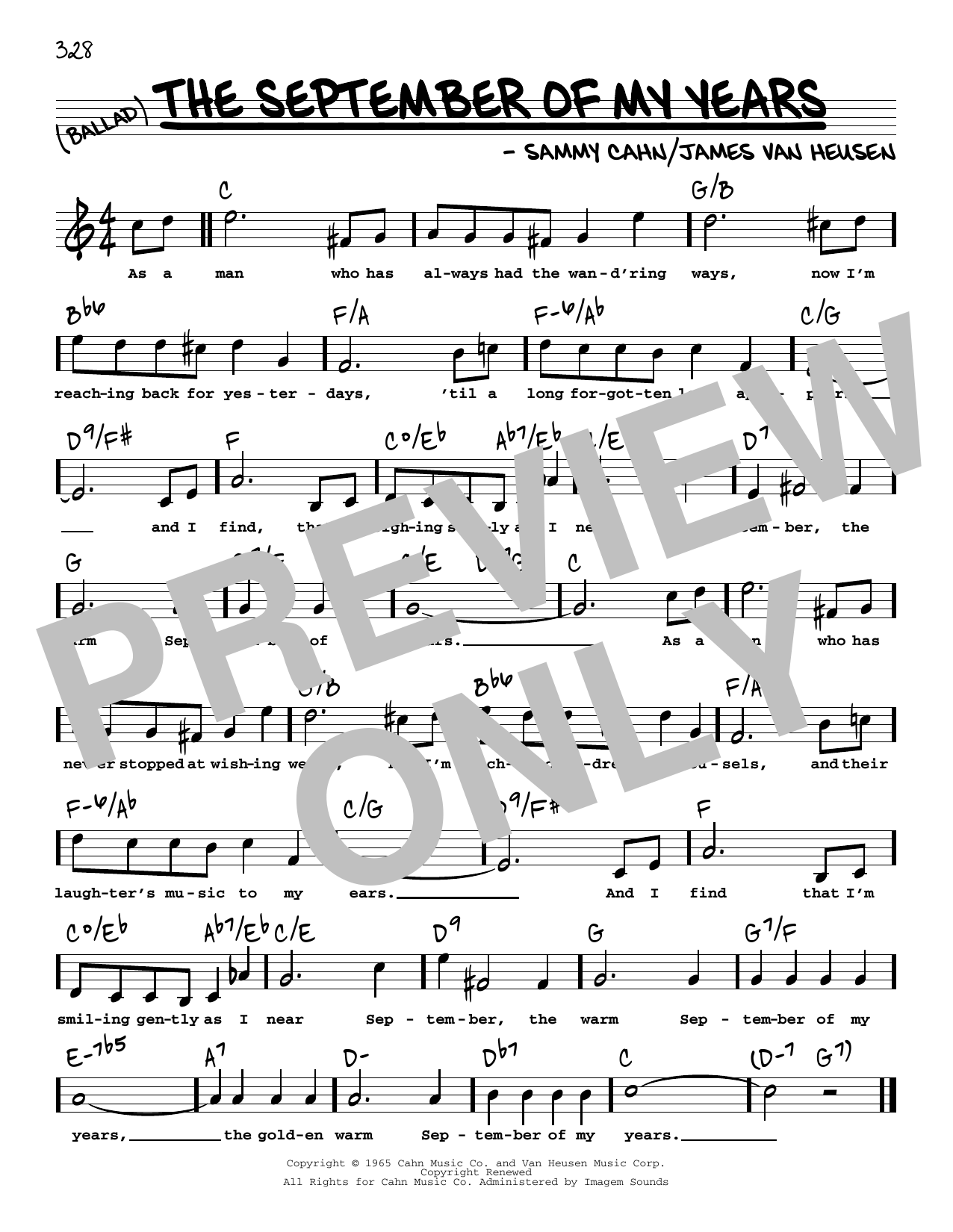 Frank Sinatra The September Of My Years (High Voice) sheet music notes and chords arranged for Real Book – Melody, Lyrics & Chords