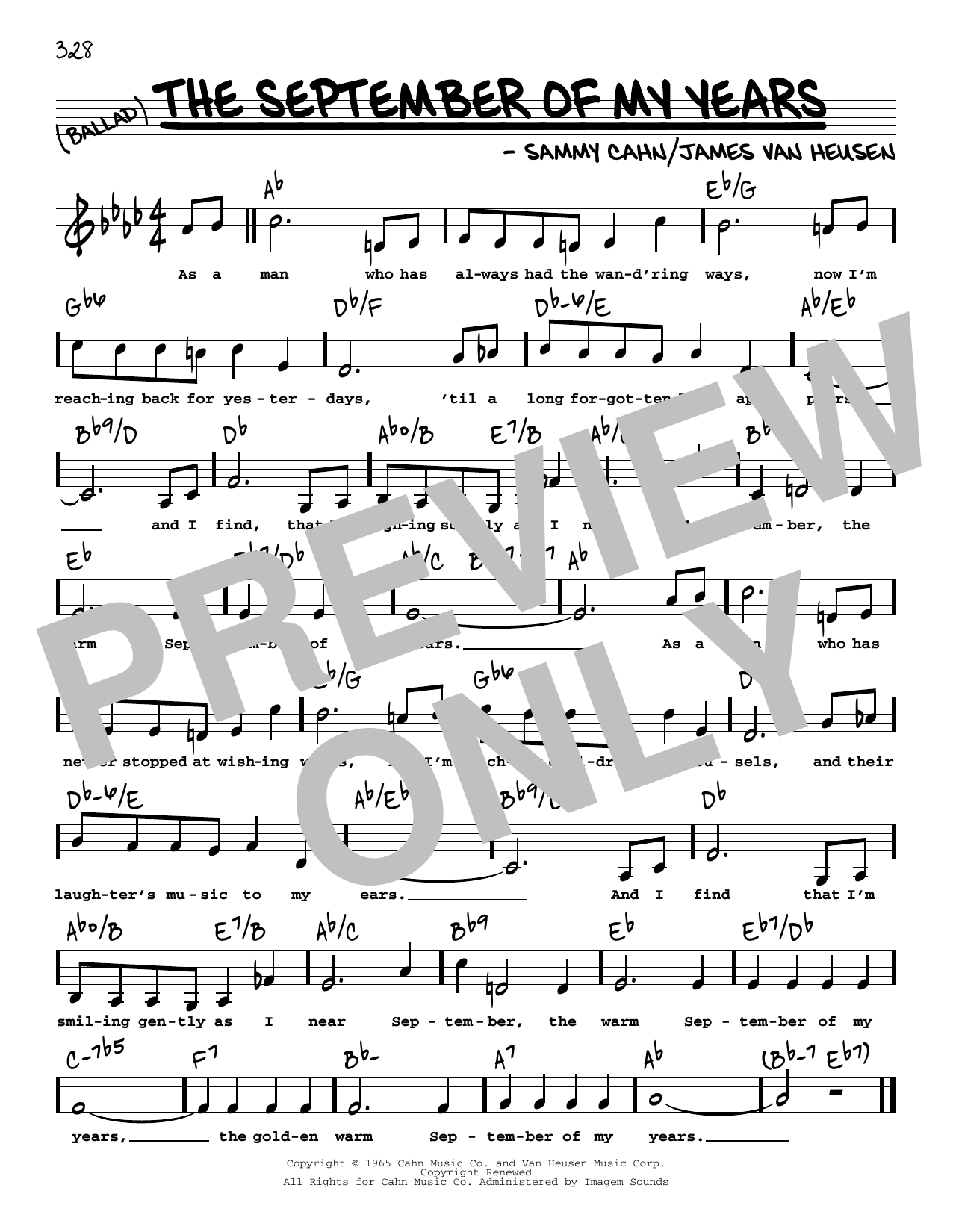 Frank Sinatra The September Of My Years (Low Voice) sheet music notes and chords arranged for Real Book – Melody, Lyrics & Chords