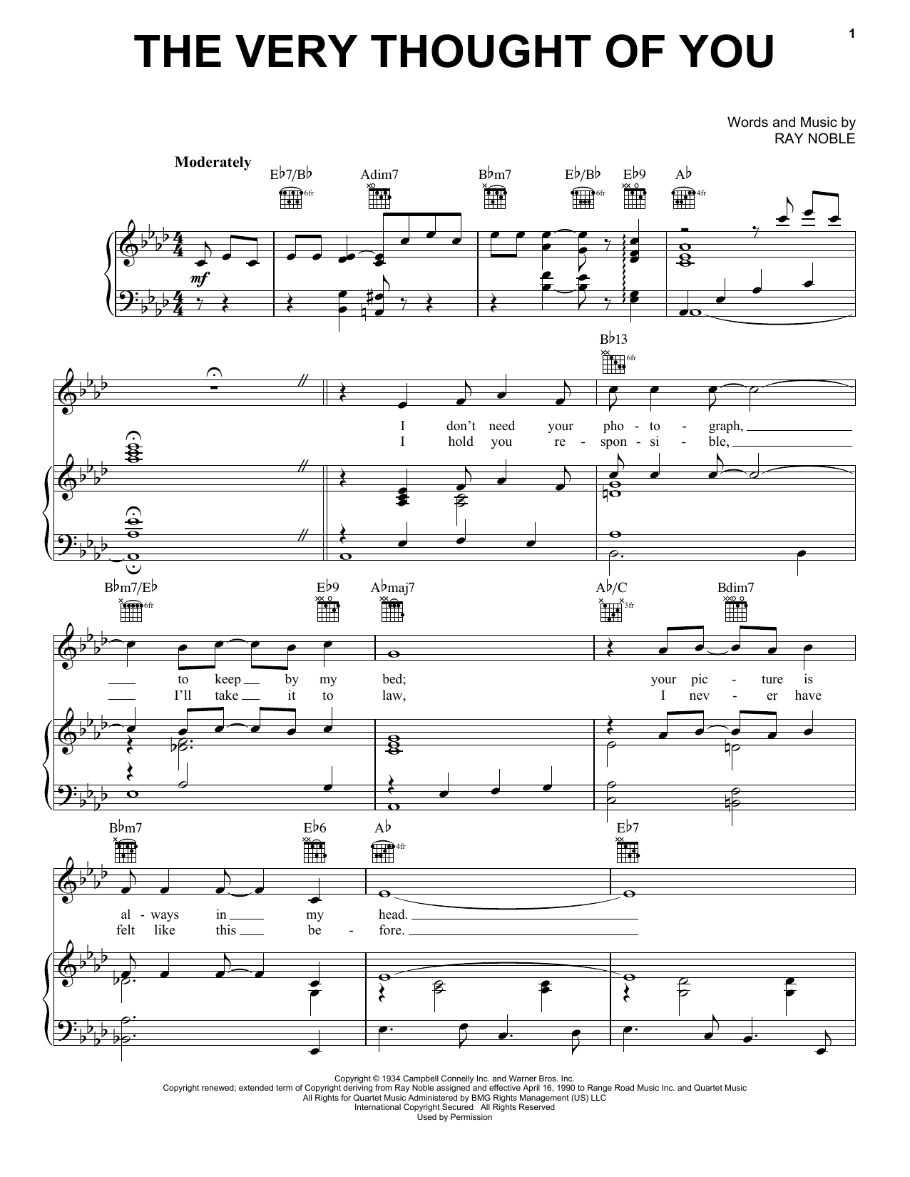 Frank Sinatra The Very Thought Of You sheet music notes and chords arranged for Piano, Vocal & Guitar Chords (Right-Hand Melody)