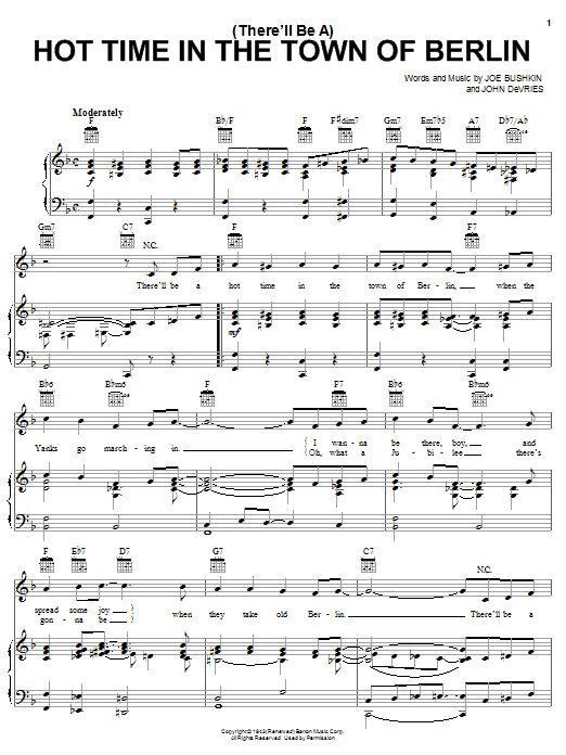 Frank Sinatra (There'll Be A) Hot Time In The Town Of Berlin sheet music notes and chords arranged for Piano, Vocal & Guitar Chords (Right-Hand Melody)