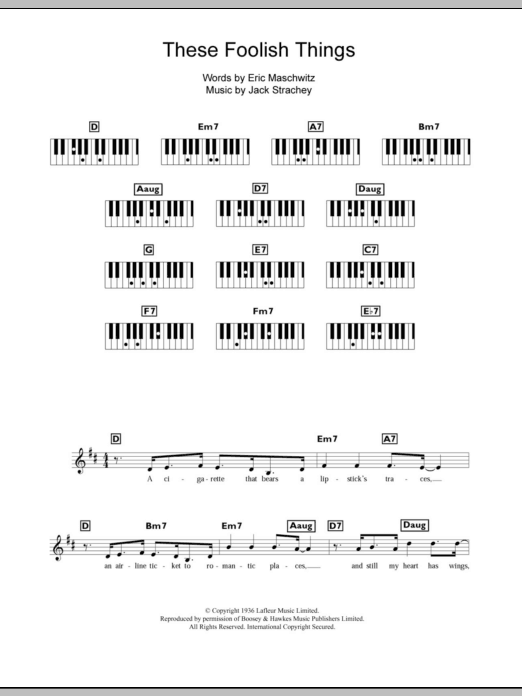 Frank Sinatra These Foolish Things sheet music notes and chords arranged for Beginner Piano