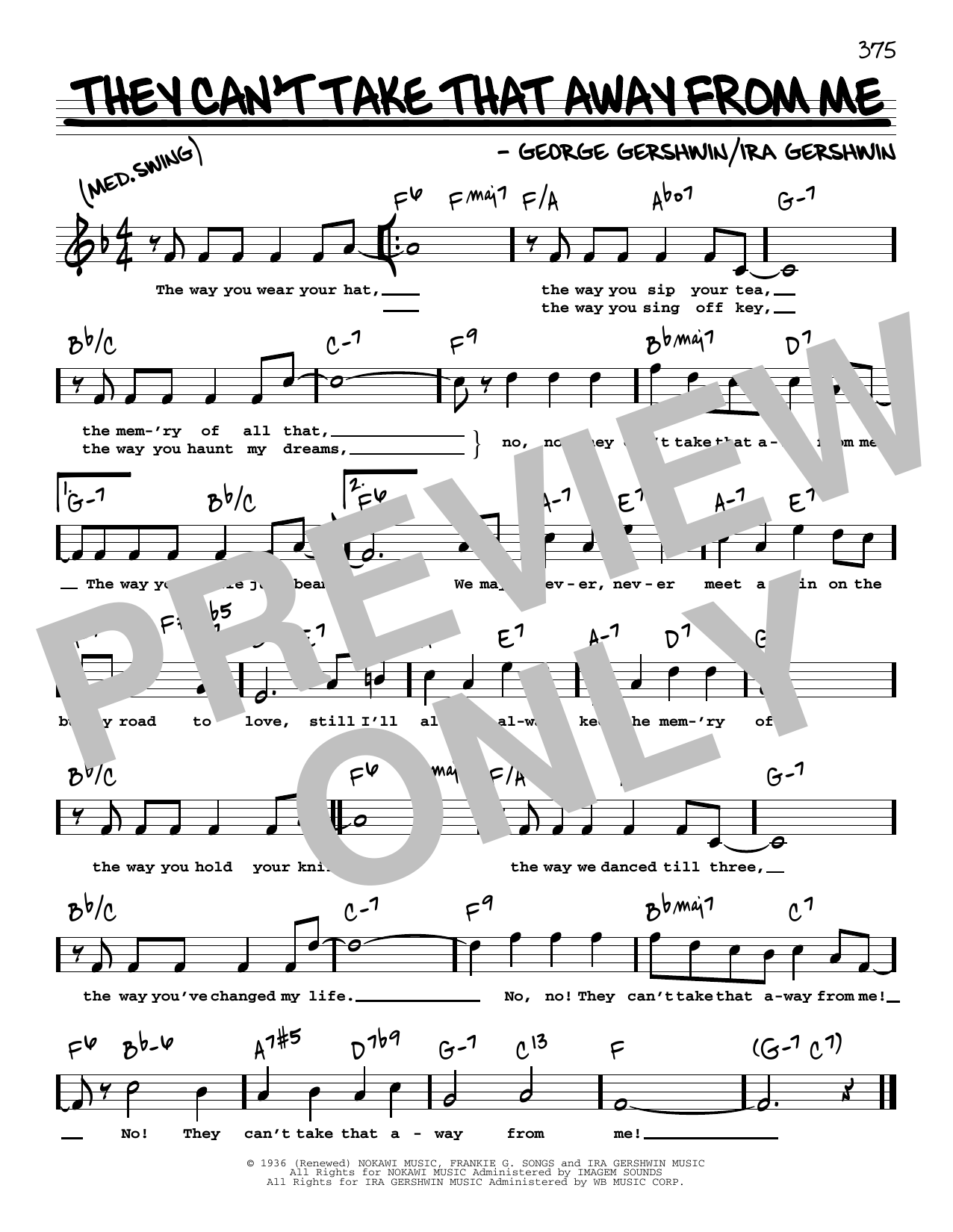 Frank Sinatra They Can't Take That Away From Me (High Voice) sheet music notes and chords arranged for Real Book – Melody, Lyrics & Chords