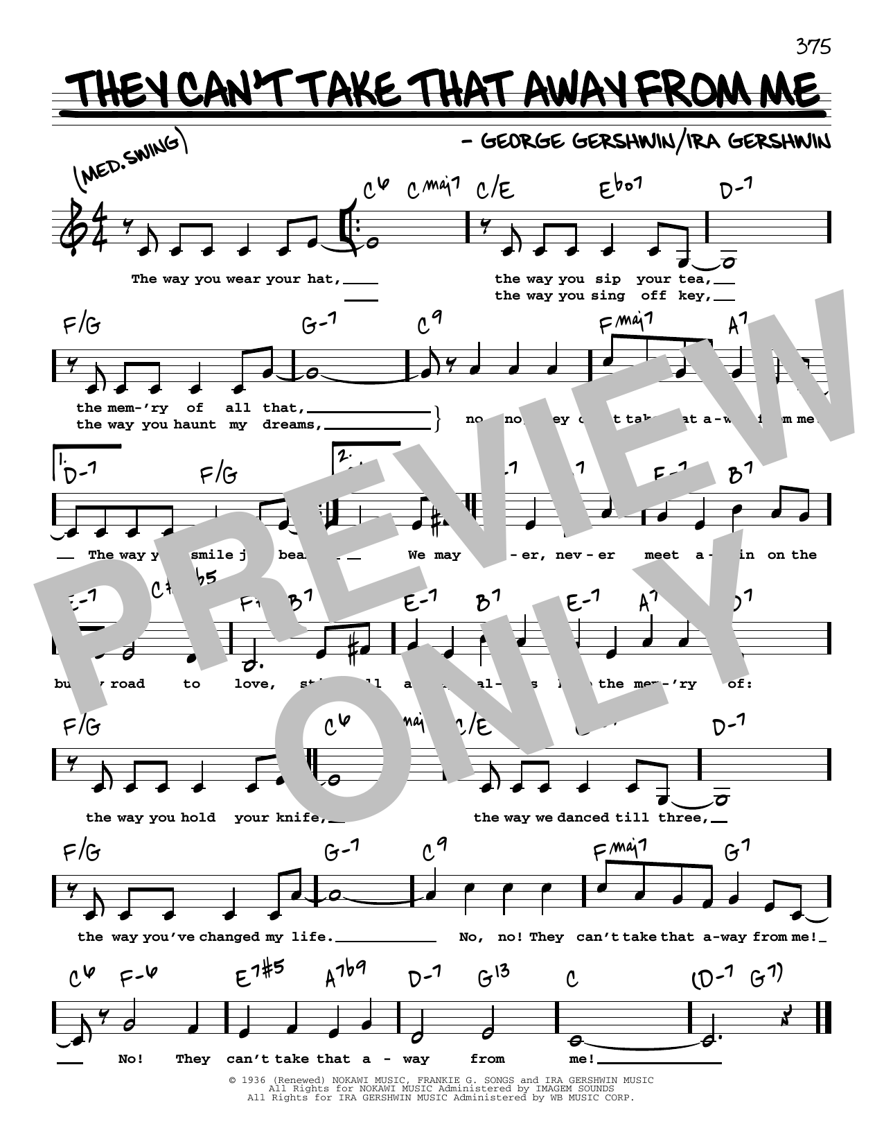 Frank Sinatra They Can't Take That Away From Me (Low Voice) sheet music notes and chords arranged for Real Book – Melody, Lyrics & Chords