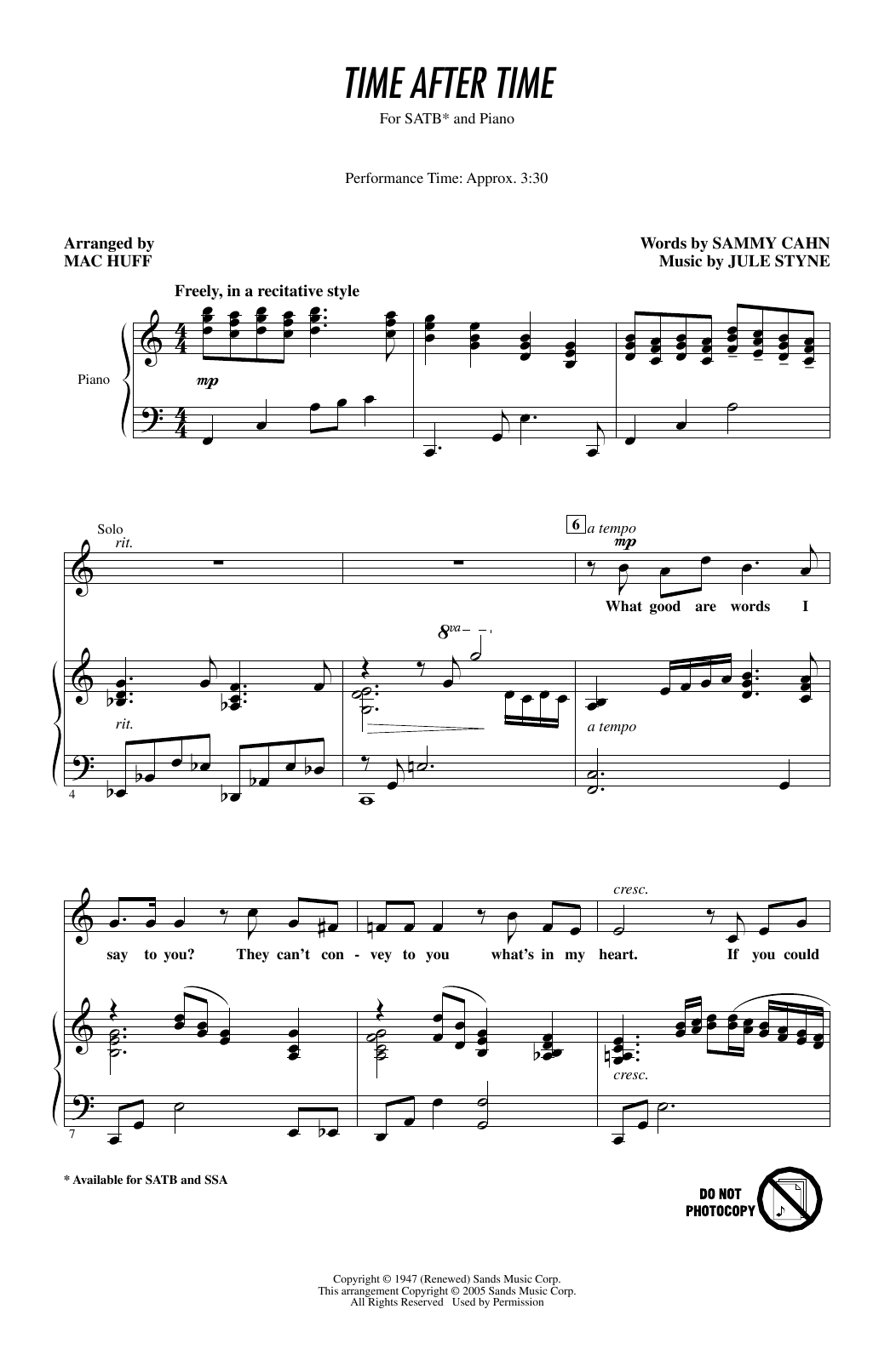 Frank Sinatra Time After Time (arr. Mac Huff) sheet music notes and chords arranged for SATB Choir