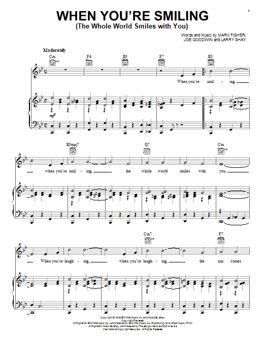 Frank Sinatra When You're Smiling (The Whole World Smiles With You) sheet music notes and chords arranged for Piano, Vocal & Guitar Chords (Right-Hand Melody)