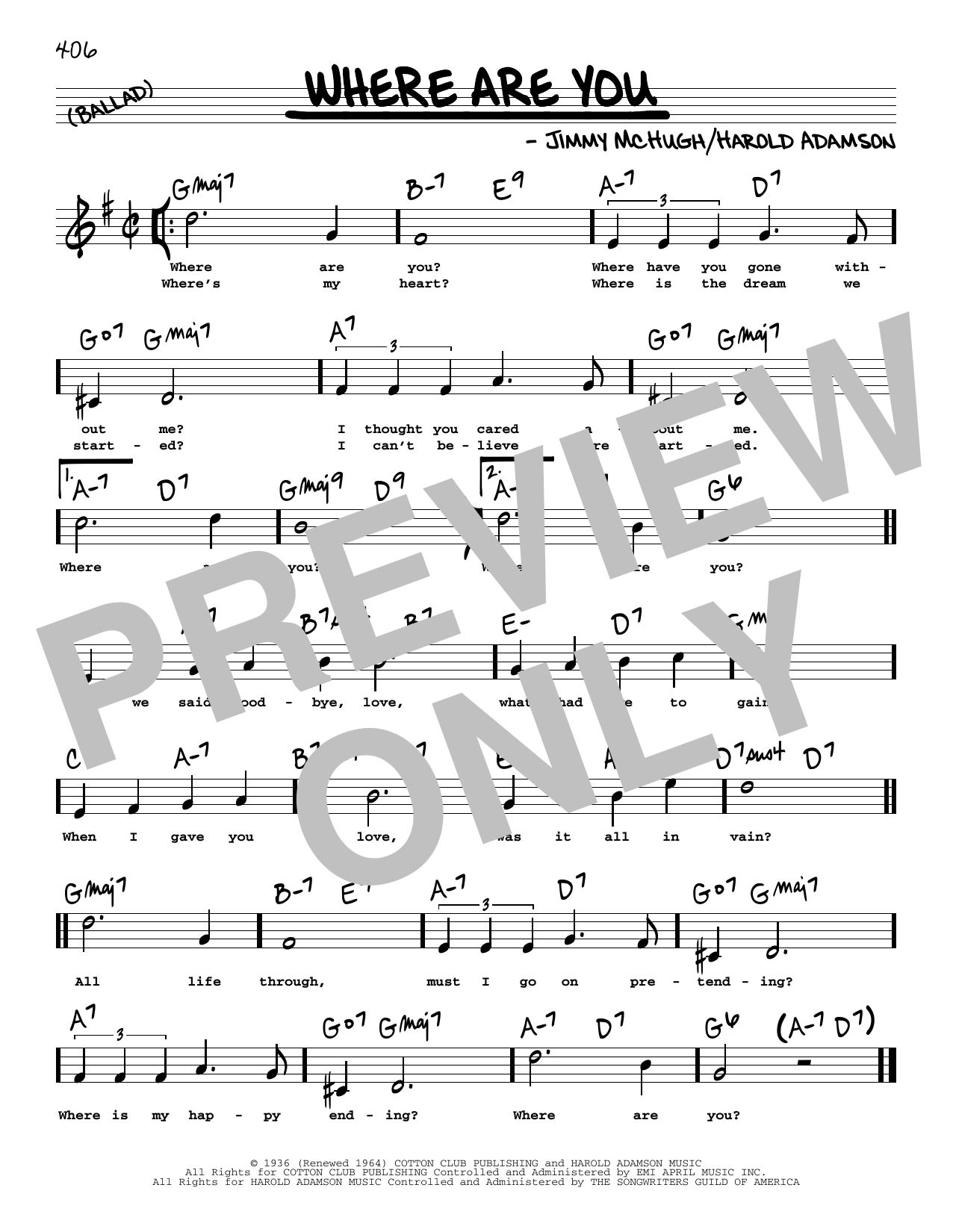 Frank Sinatra Where Are You (High Voice) sheet music notes and chords arranged for Real Book – Melody, Lyrics & Chords