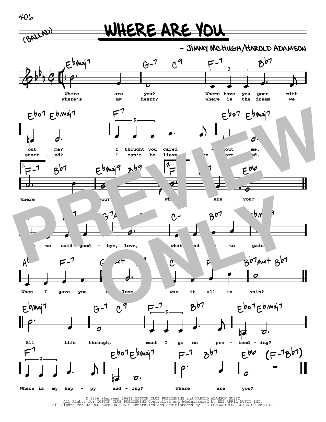 Frank Sinatra Where Are You (Low Voice) sheet music notes and chords arranged for Real Book – Melody, Lyrics & Chords