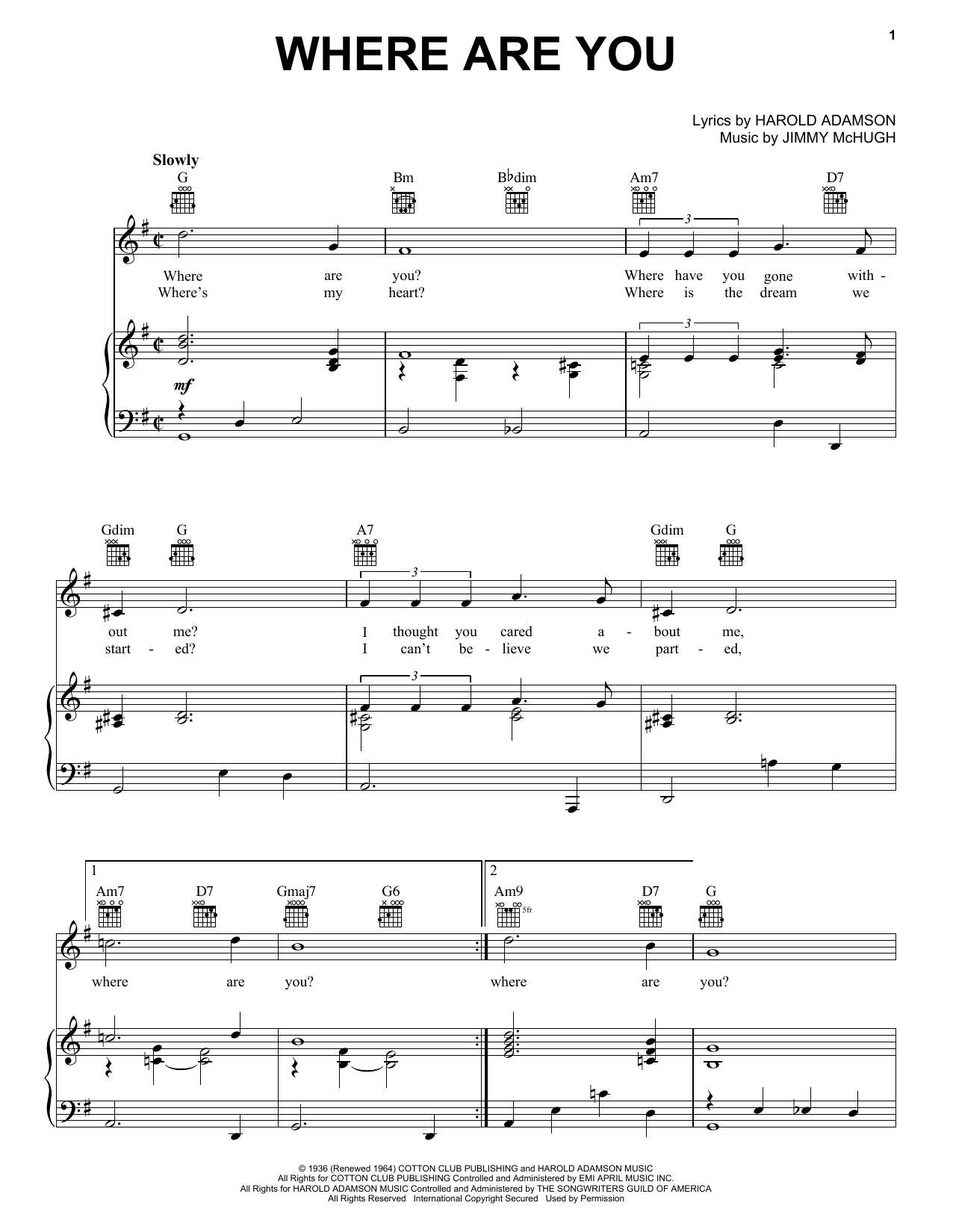 Frank Sinatra Where Are You sheet music notes and chords arranged for Real Book – Melody & Chords