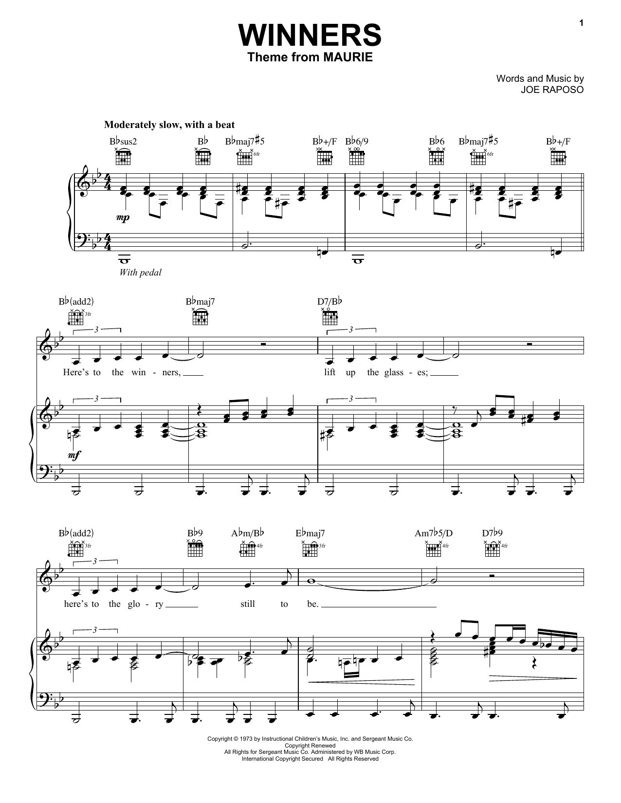 Frank Sinatra Winners sheet music notes and chords arranged for Piano, Vocal & Guitar Chords (Right-Hand Melody)