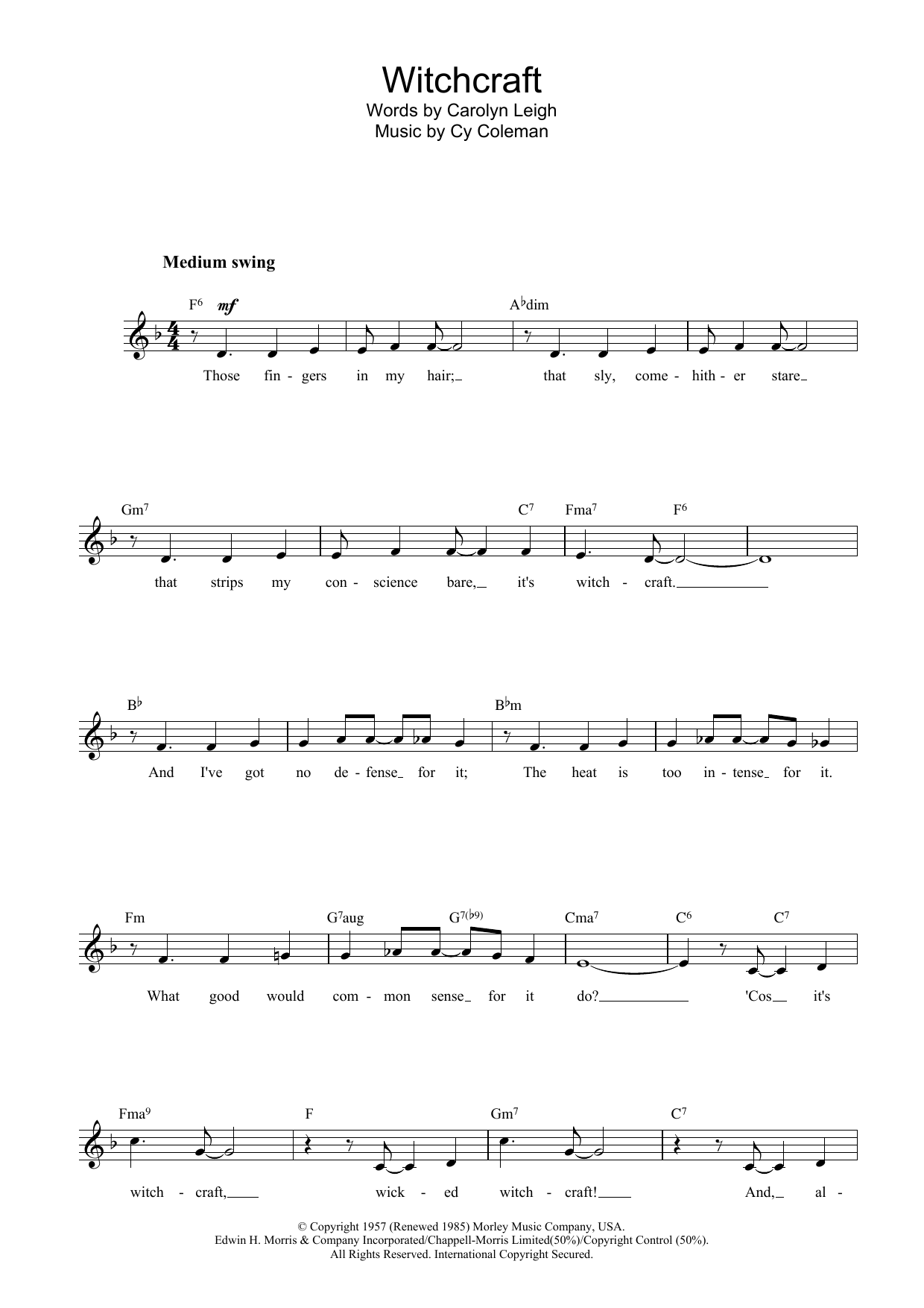 Frank Sinatra Witchcraft sheet music notes and chords arranged for Guitar Chords/Lyrics