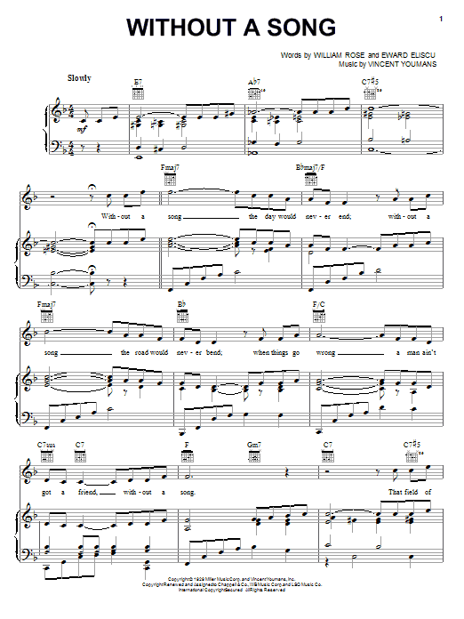 Frank Sinatra Without A Song sheet music notes and chords arranged for Piano, Vocal & Guitar Chords (Right-Hand Melody)