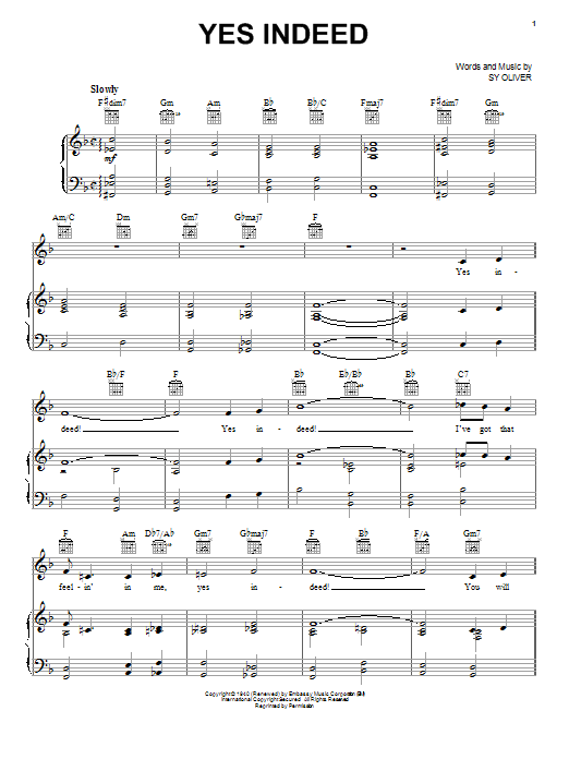 Frank Sinatra Yes Indeed sheet music notes and chords arranged for Piano, Vocal & Guitar Chords (Right-Hand Melody)