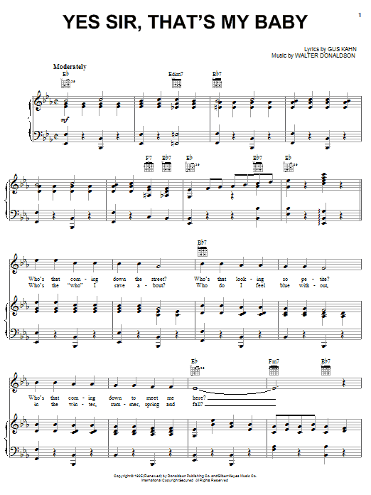 Frank Sinatra Yes Sir, That's My Baby sheet music notes and chords arranged for Piano, Vocal & Guitar Chords (Right-Hand Melody)