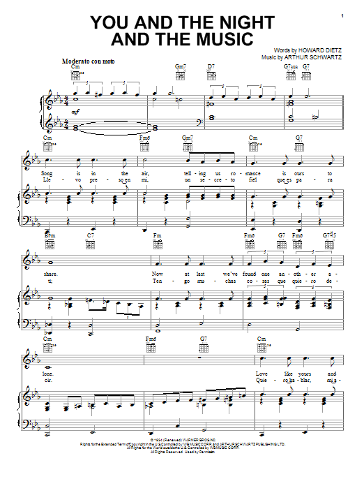 Frank Sinatra You And The Night And The Music sheet music notes and chords arranged for Very Easy Piano