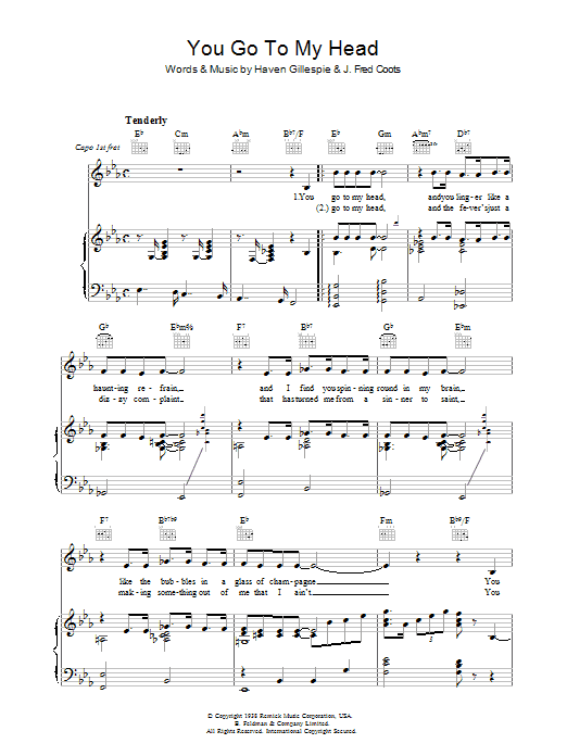 Frank Sinatra You Go To My Head sheet music notes and chords arranged for Piano, Vocal & Guitar Chords (Right-Hand Melody)