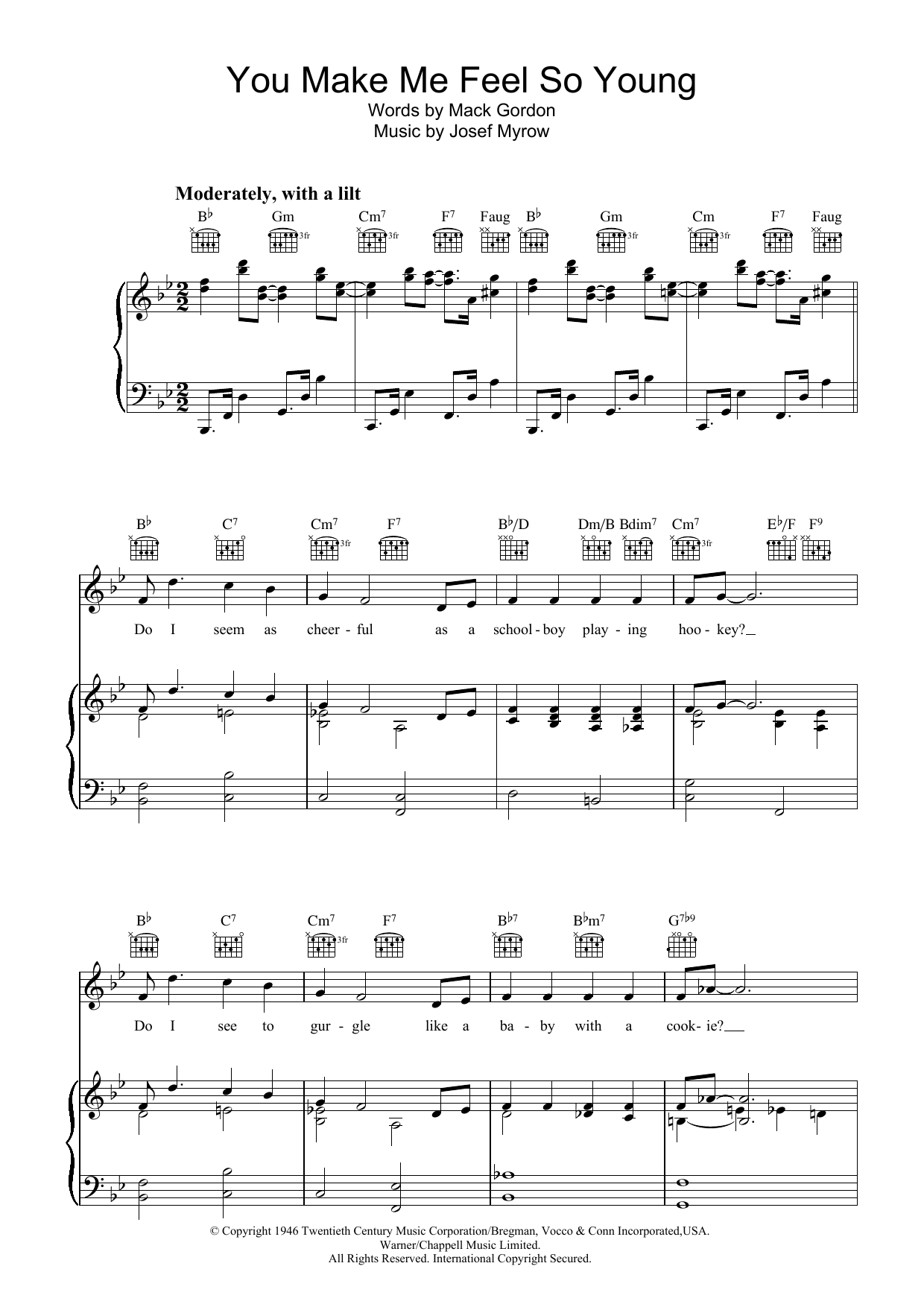 Frank Sinatra You Make Me Feel So Young sheet music notes and chords arranged for Piano, Vocal & Guitar Chords (Right-Hand Melody)