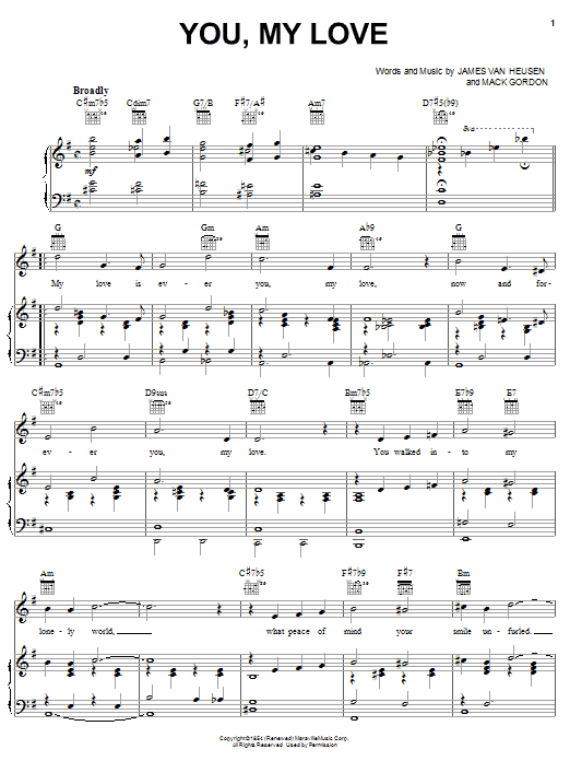 Frank Sinatra You, My Love sheet music notes and chords arranged for Piano, Vocal & Guitar Chords (Right-Hand Melody)