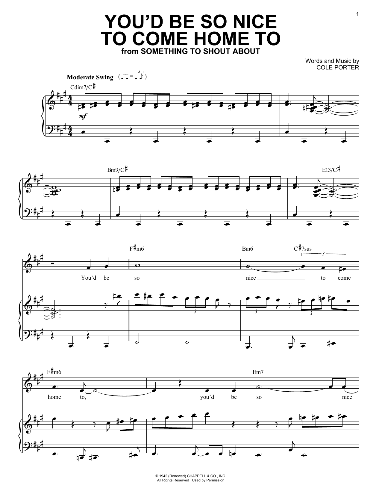 Frank Sinatra You'd Be So Nice To Come Home To sheet music notes and chords arranged for Piano & Vocal
