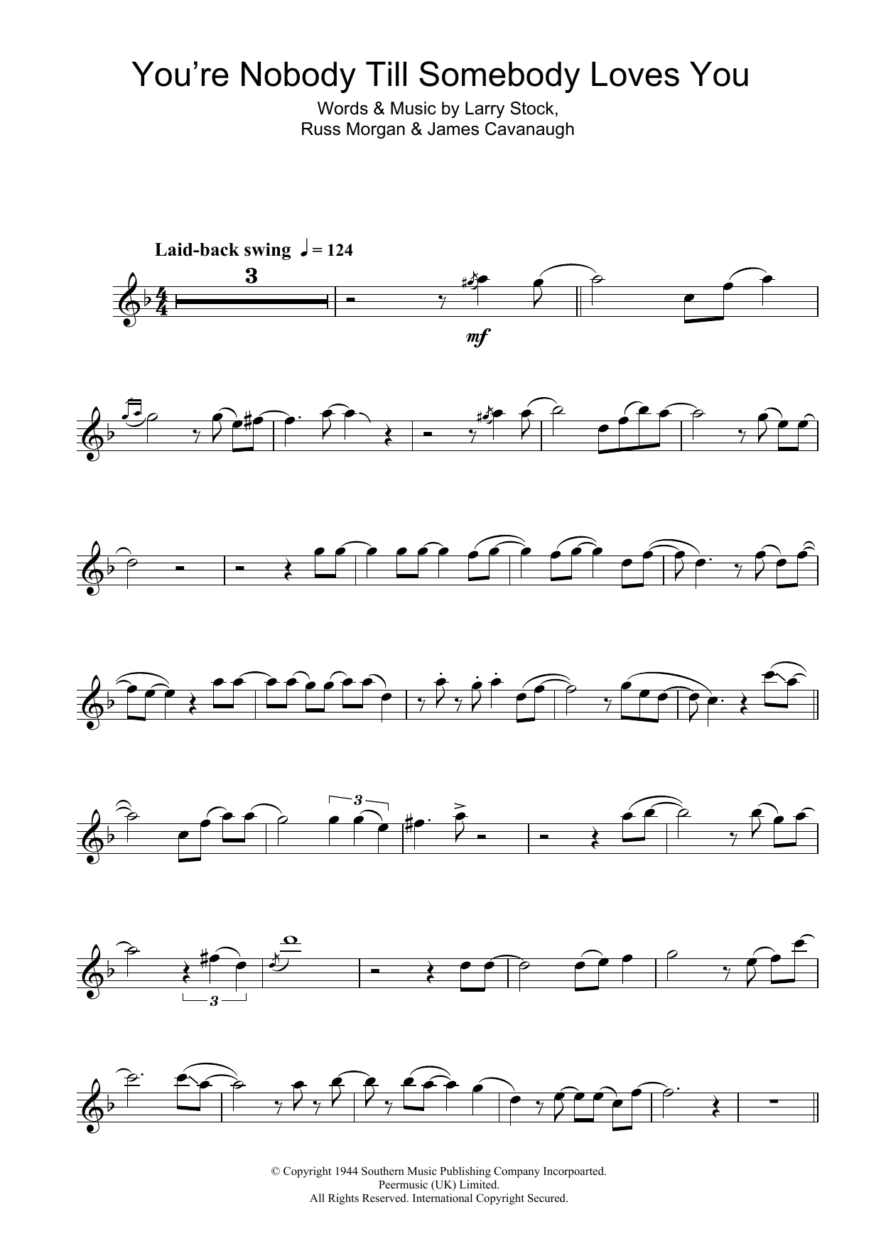 Frank Sinatra You're Nobody Till Somebody Loves You sheet music notes and chords arranged for Violin Solo