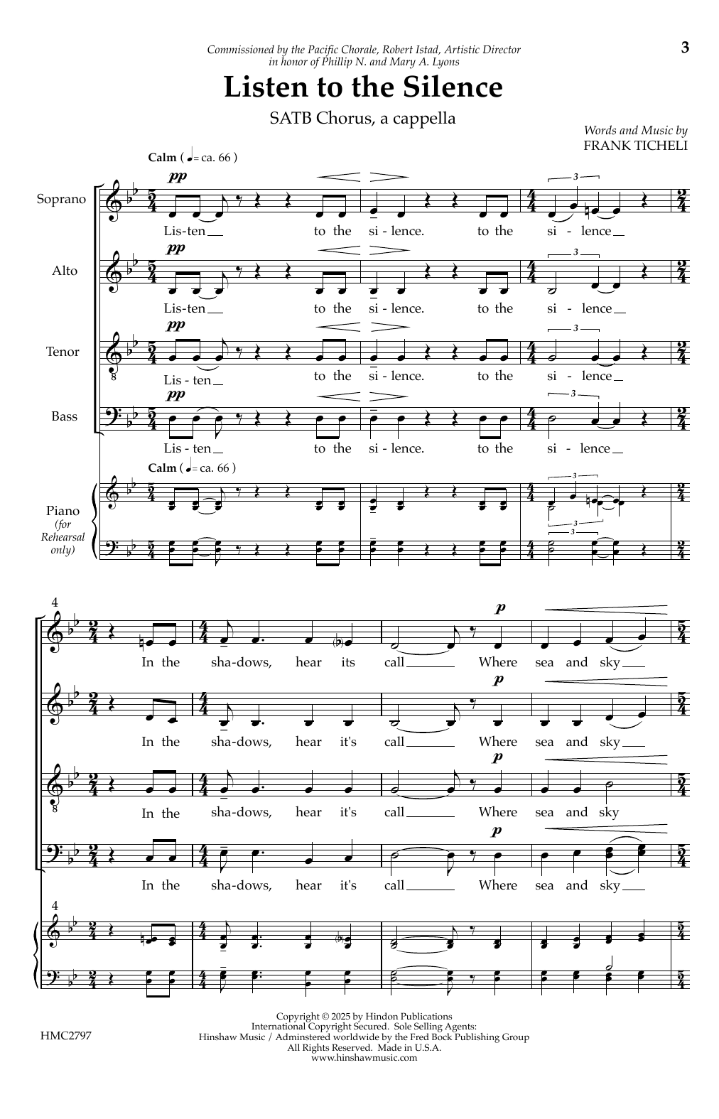 Frank Ticheli Listen to the silence sheet music notes and chords arranged for SATB Choir