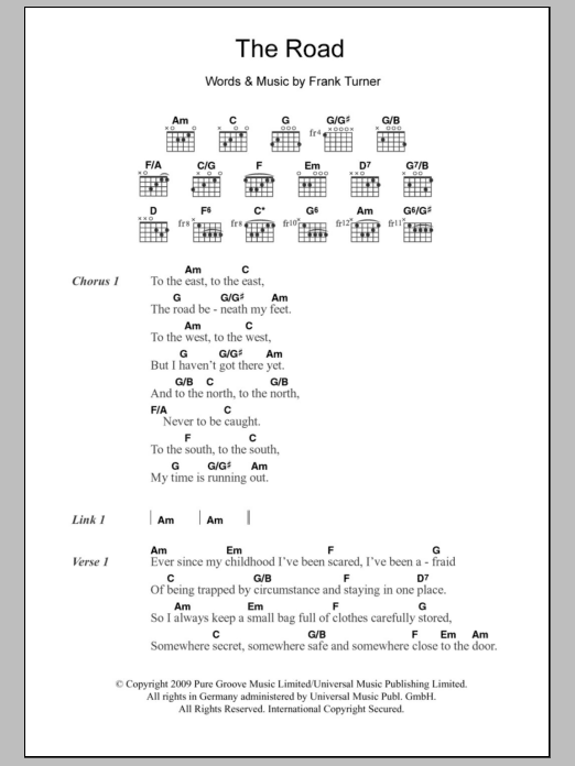 Frank Turner The Road sheet music notes and chords arranged for Guitar Chords/Lyrics