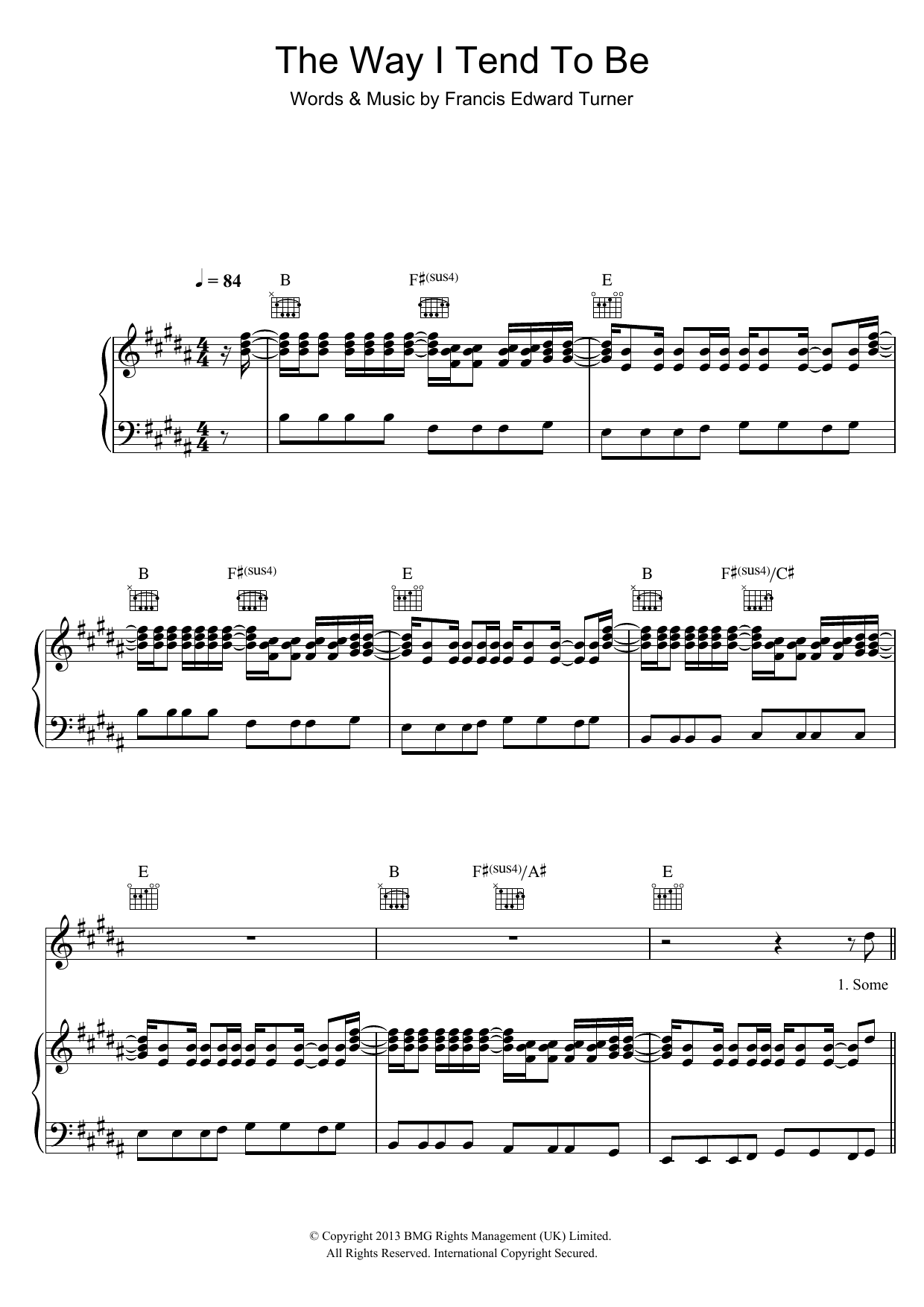 Frank Turner The Way I Tend To Be sheet music notes and chords arranged for Piano, Vocal & Guitar Chords