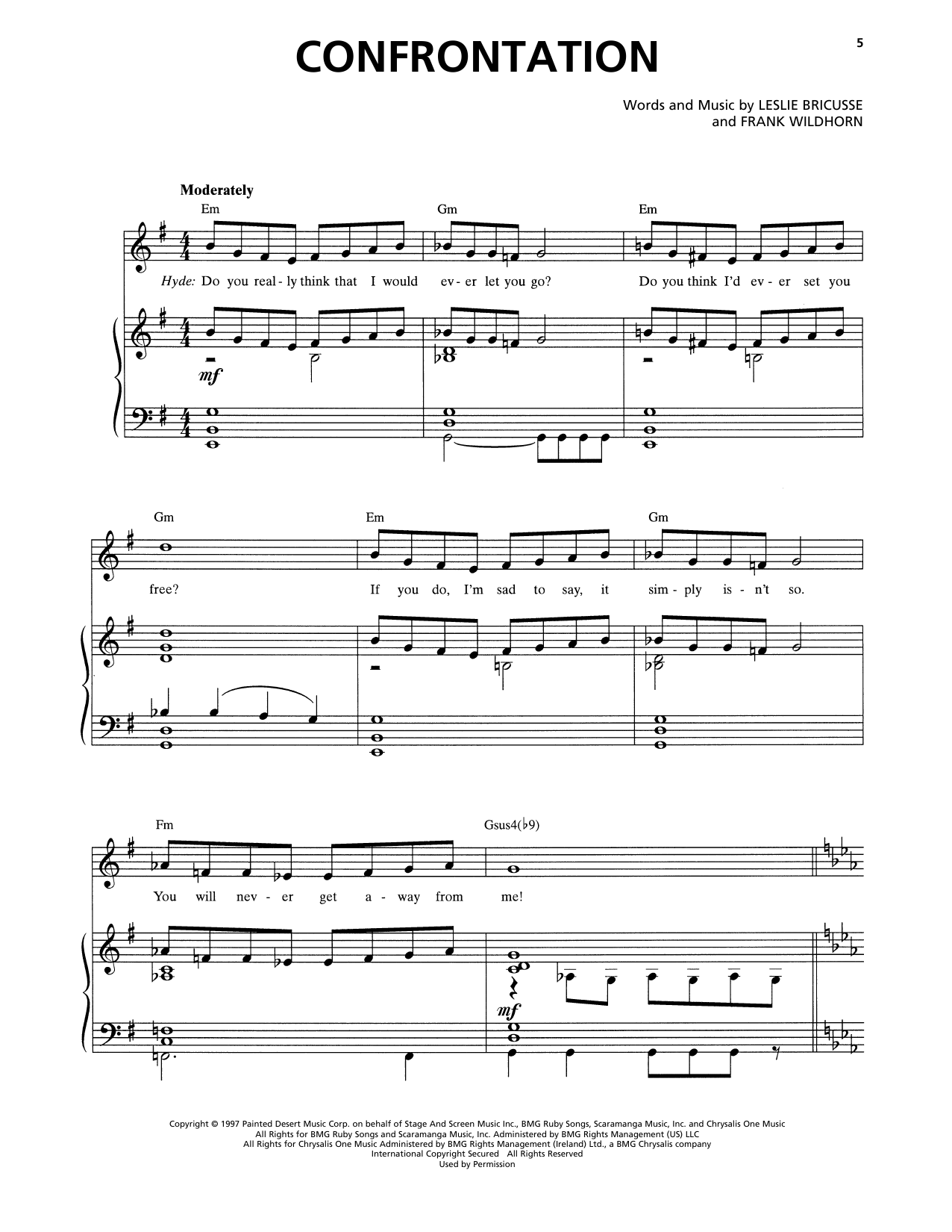 Frank Wildhorn & Leslie Bricusse Confrontation (from Jekyll & Hyde) sheet music notes and chords arranged for Piano & Vocal