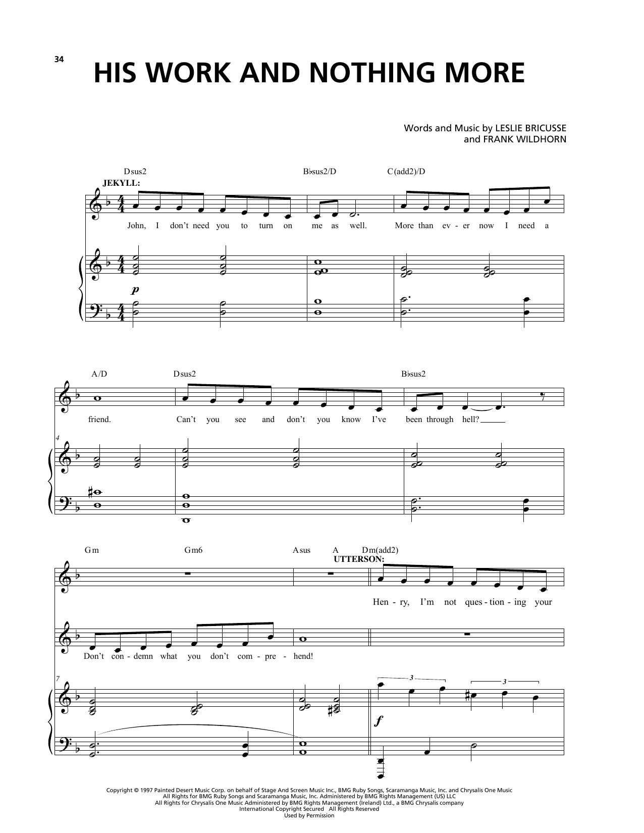 Frank Wildhorn & Leslie Bricusse His Work And Nothing More (from Jekyll & Hyde) (2013 Revival Version) sheet music notes and chords arranged for Piano & Vocal
