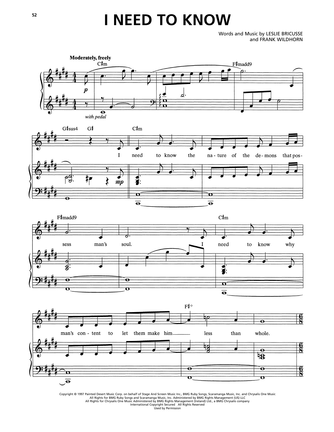 Frank Wildhorn & Leslie Bricusse I Need To Know (from Jekyll & Hyde) (2013 Revival Version) sheet music notes and chords arranged for Piano & Vocal