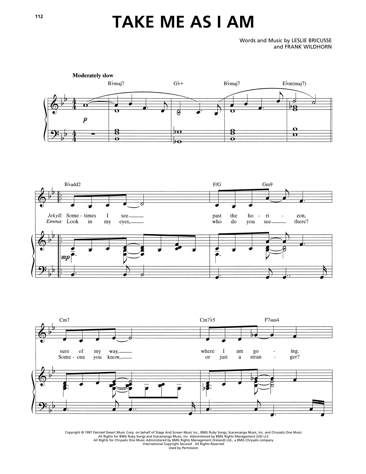 Frank Wildhorn & Leslie Bricusse Take Me As I Am (from Jekyll & Hyde) (2013 Revival Version) sheet music notes and chords arranged for Piano & Vocal