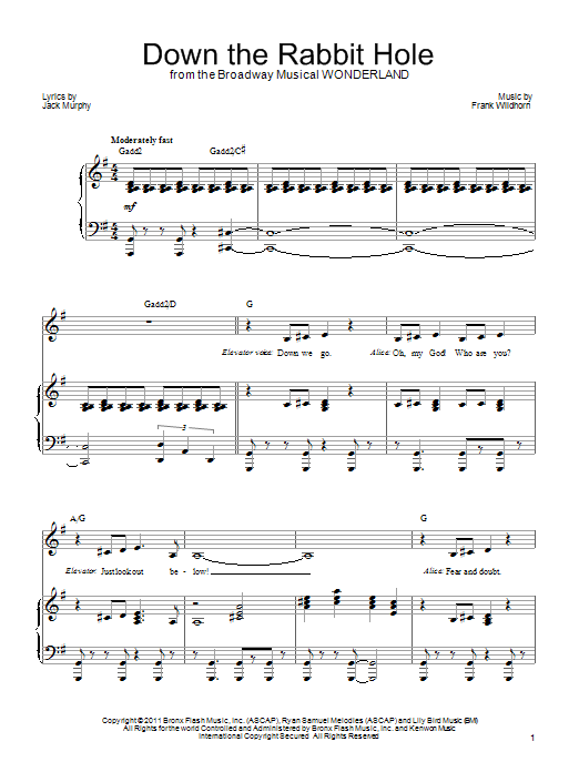 Frank Wildhorn Down The Rabbit Hole sheet music notes and chords arranged for Piano, Vocal & Guitar Chords (Right-Hand Melody)