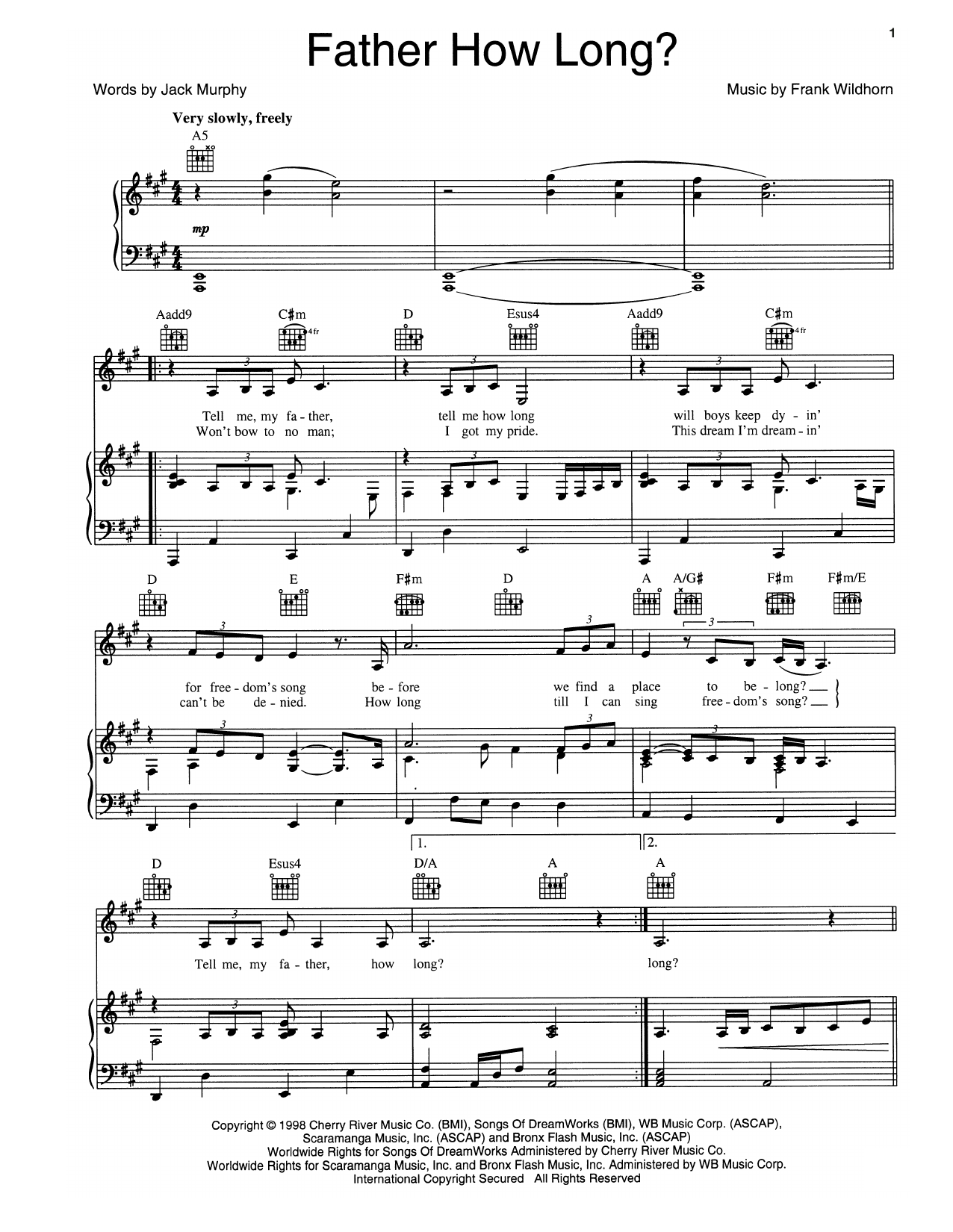 Frank Wildhorn Father How Long? sheet music notes and chords arranged for Piano, Vocal & Guitar Chords (Right-Hand Melody)