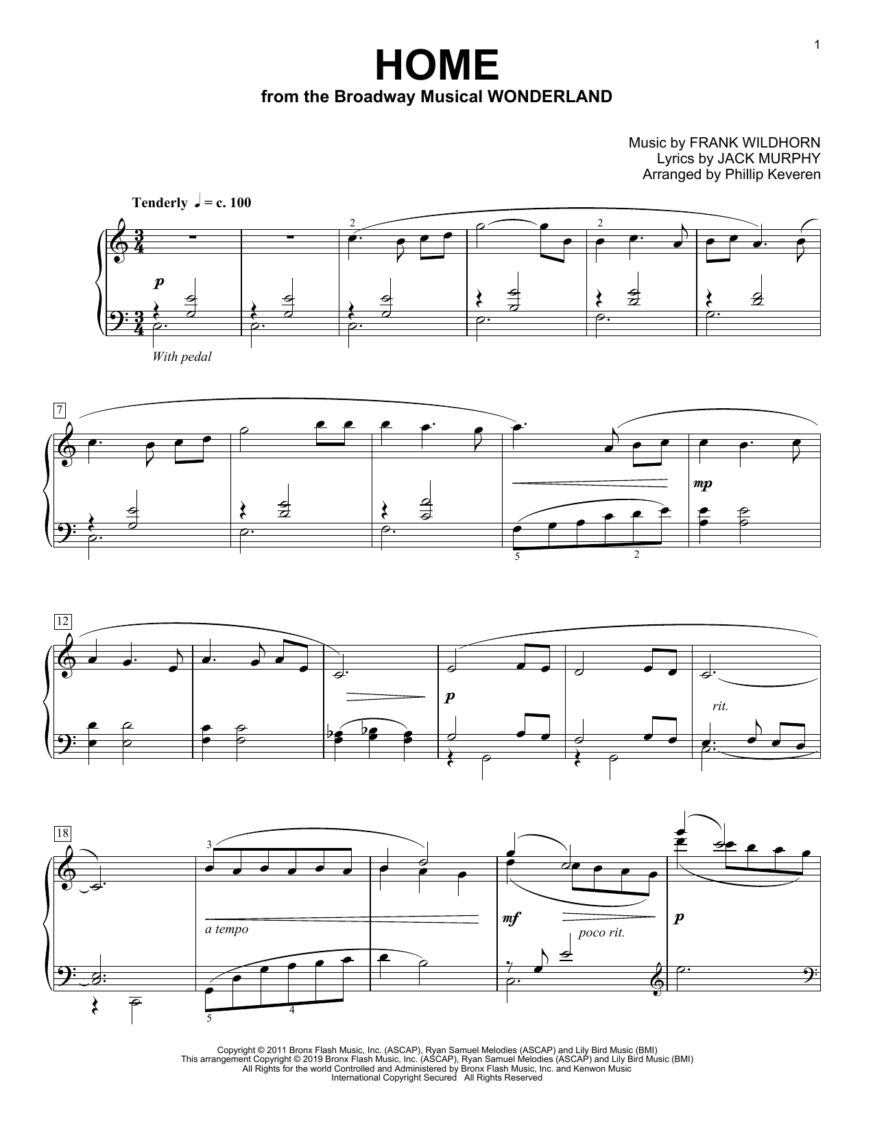 Frank Wildhorn Home [Classical version] (from Wonderland) (arr. Phillip Keveren) sheet music notes and chords arranged for Piano Solo