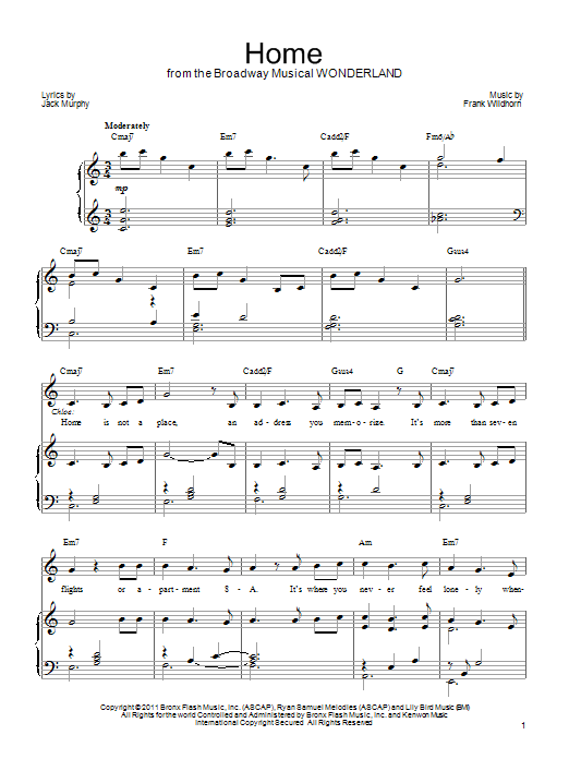 Frank Wildhorn Home (from Wonderland) sheet music notes and chords arranged for Piano, Vocal & Guitar Chords (Right-Hand Melody)