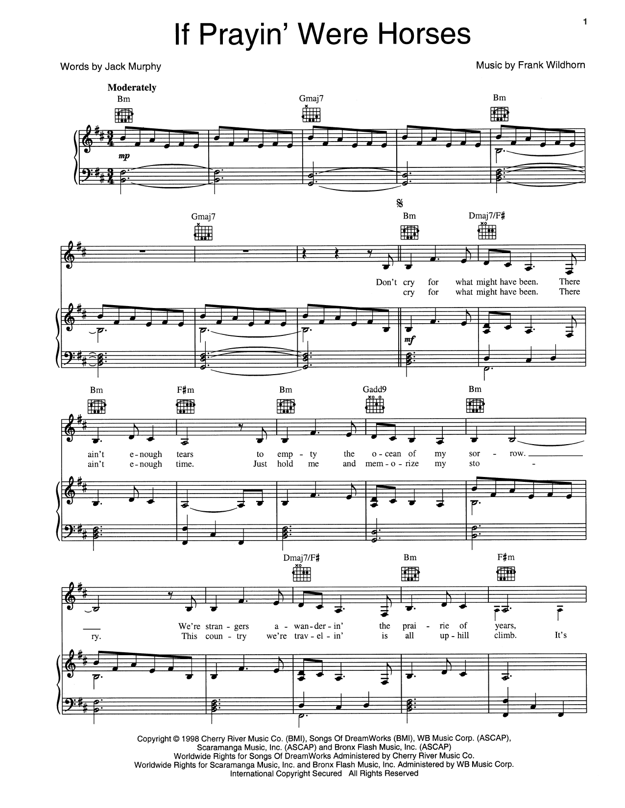 Frank Wildhorn If Prayin' Were Horses sheet music notes and chords arranged for Piano, Vocal & Guitar Chords (Right-Hand Melody)
