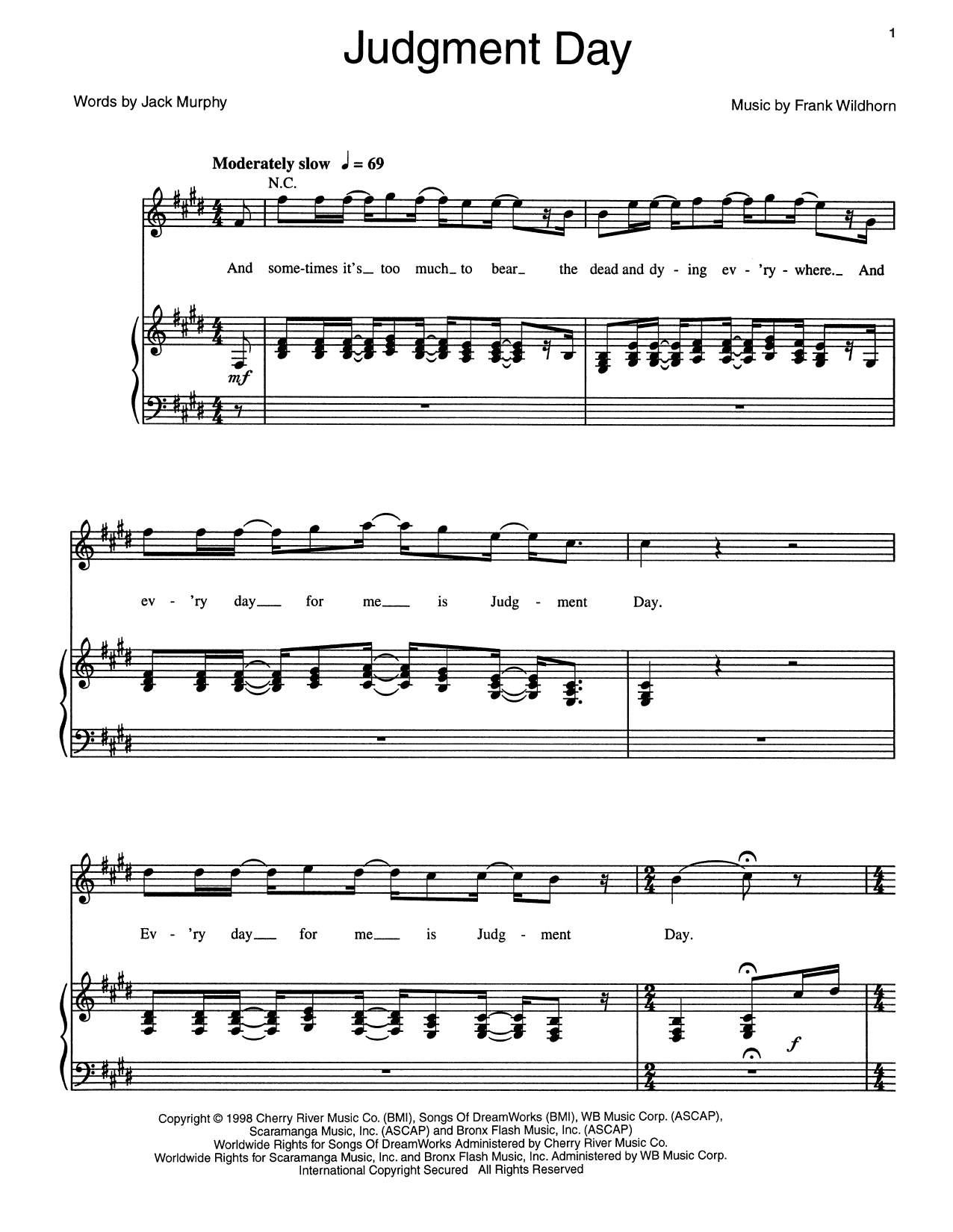 Frank Wildhorn Judgment Day sheet music notes and chords arranged for Piano, Vocal & Guitar Chords (Right-Hand Melody)
