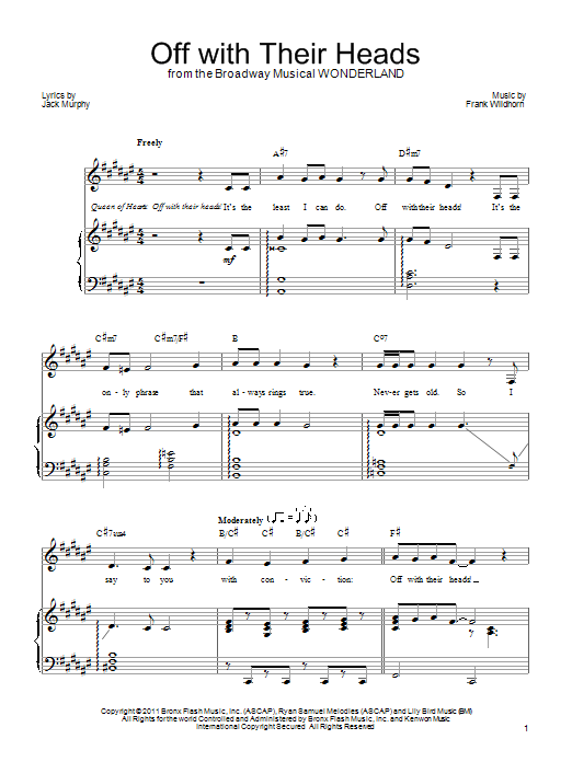 Frank Wildhorn Off With Their Heads sheet music notes and chords arranged for Piano, Vocal & Guitar Chords (Right-Hand Melody)