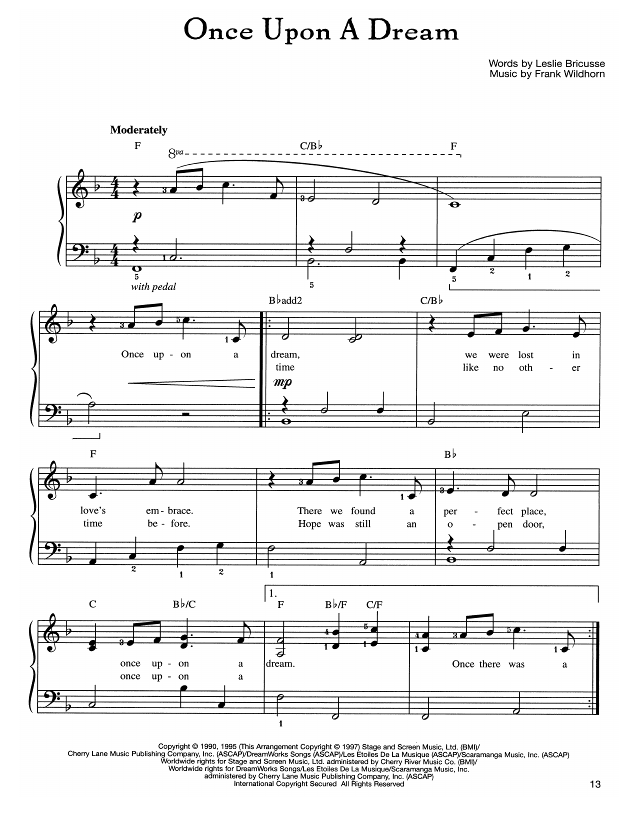Frank Wildhorn Once Upon A Dream sheet music notes and chords arranged for Easy Piano