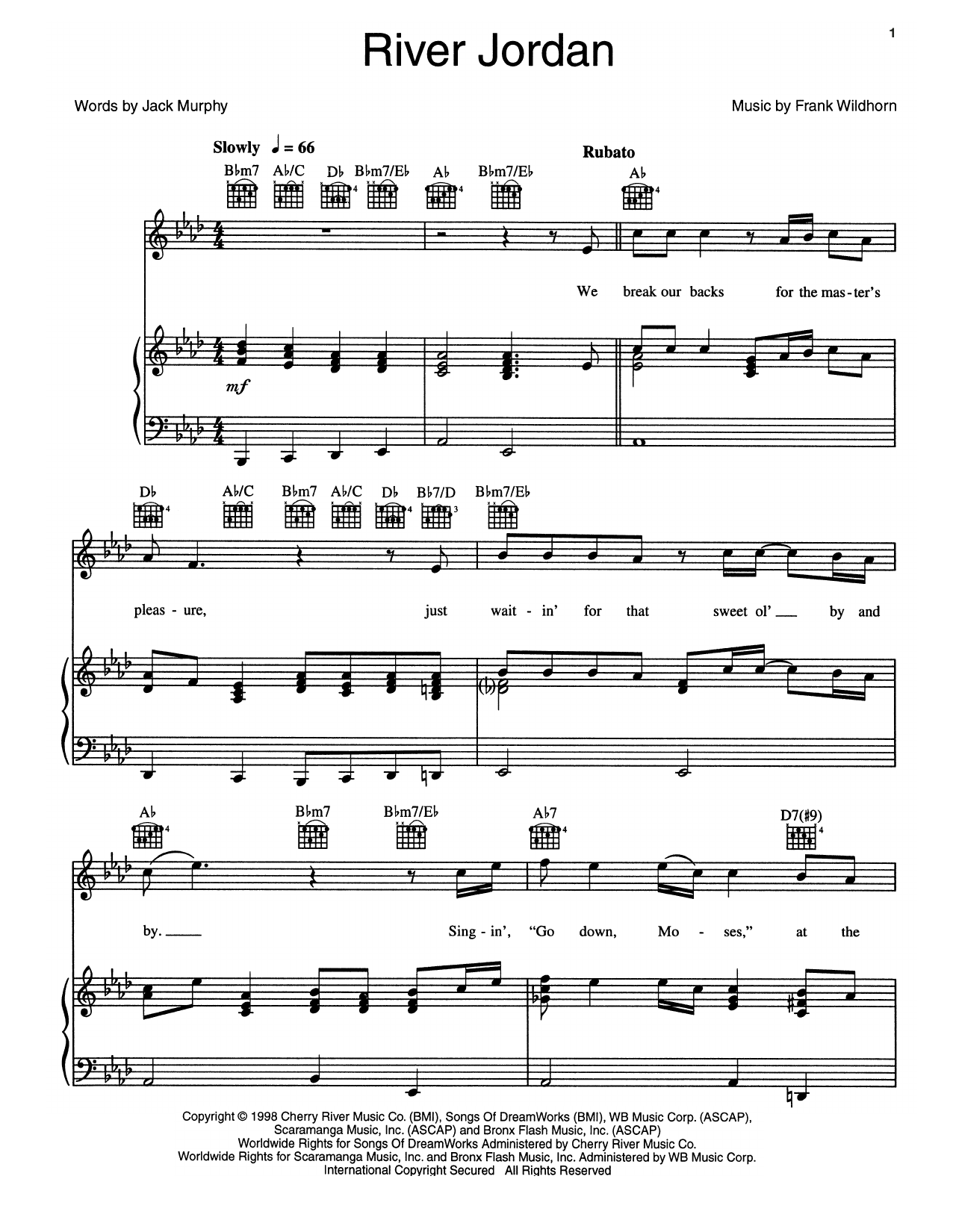 Frank Wildhorn River Jordan sheet music notes and chords arranged for Piano, Vocal & Guitar Chords (Right-Hand Melody)