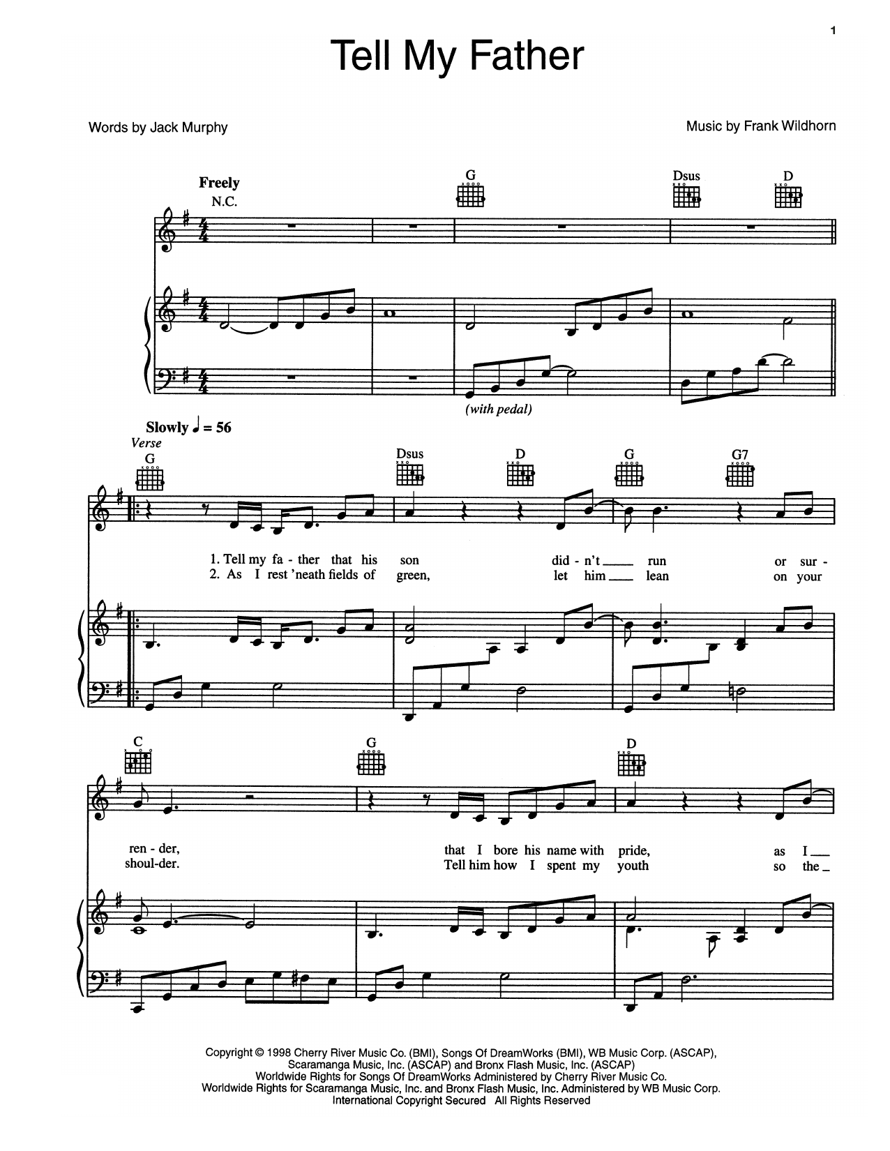 Frank Wildhorn Tell My Father sheet music notes and chords arranged for Piano, Vocal & Guitar Chords (Right-Hand Melody)