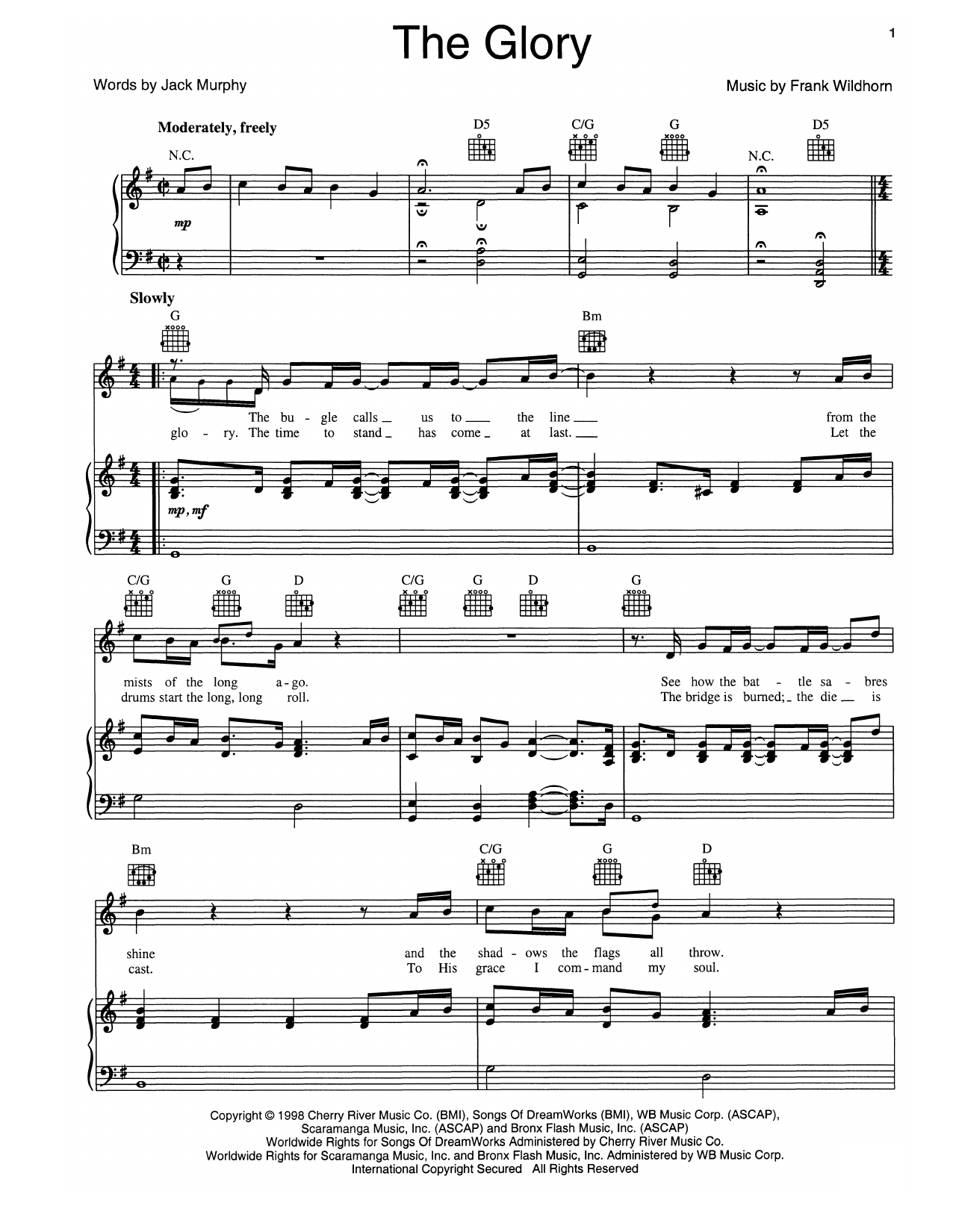 Frank Wildhorn The Glory sheet music notes and chords arranged for Piano, Vocal & Guitar Chords (Right-Hand Melody)
