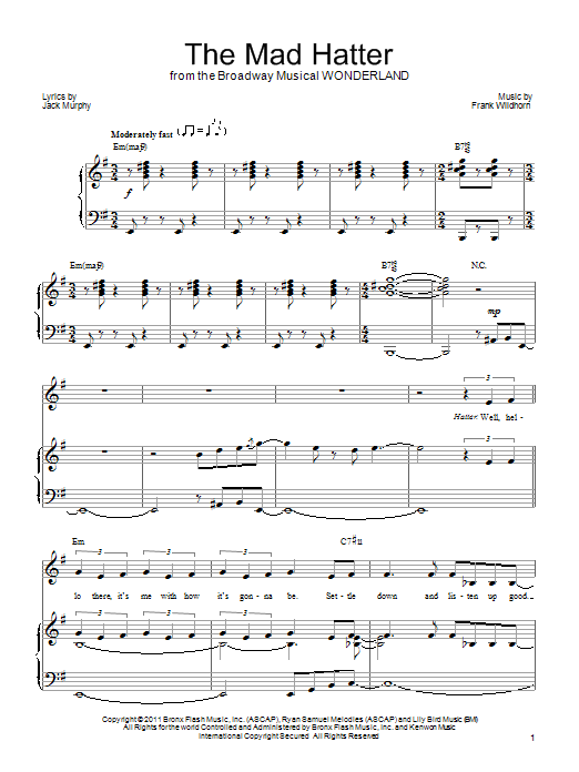 Frank Wildhorn The Mad Hatter sheet music notes and chords arranged for Piano, Vocal & Guitar Chords (Right-Hand Melody)