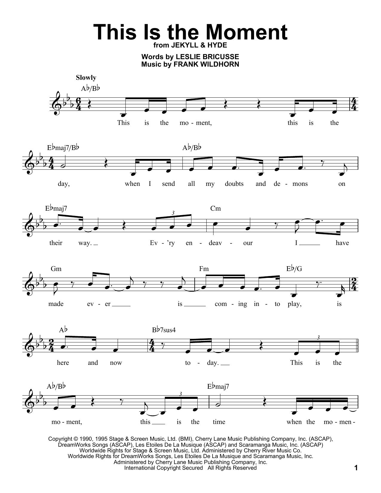 Frank Wildhorn This Is The Moment sheet music notes and chords arranged for French Horn Solo