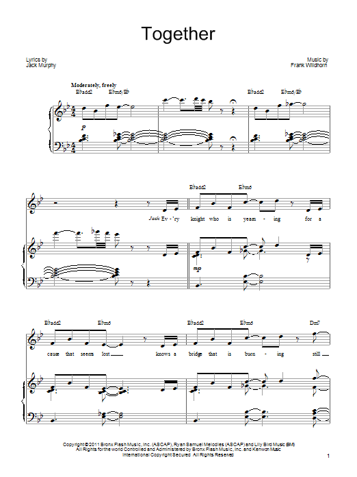 Frank Wildhorn Together sheet music notes and chords arranged for Piano, Vocal & Guitar Chords (Right-Hand Melody)