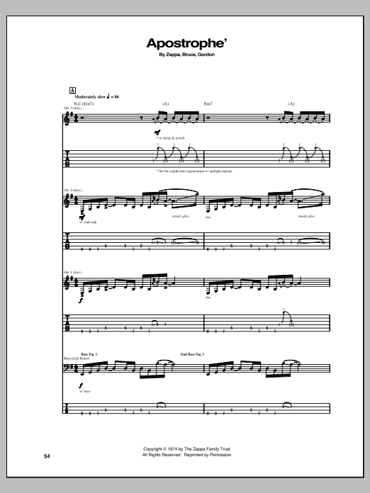 Frank Zappa Apostrophe' sheet music notes and chords arranged for Guitar Tab