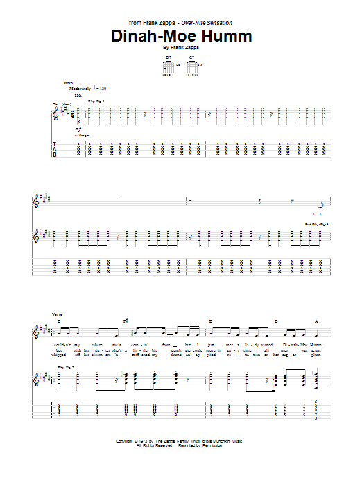 Frank Zappa Dinah-Moe Humm sheet music notes and chords arranged for Guitar Tab