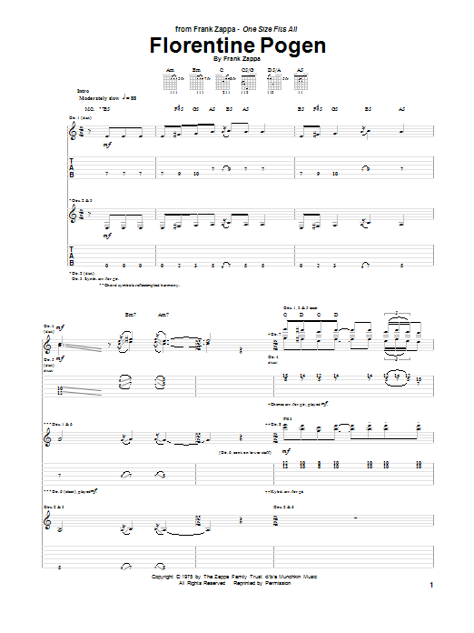 Frank Zappa Florentine Pogen sheet music notes and chords arranged for Guitar Tab